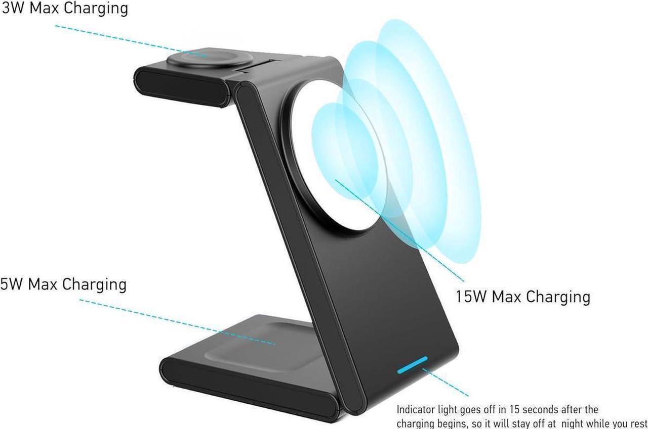 Alt view image 5 of 7 - 3-in-1 Foldable Charging Station for MagSafe, Travel Magnetic Charger Stand for iPhone 15 14 13 12 Pro Max, Fast Wireless Charging Dock for Apple Watch/AirPods(Black)