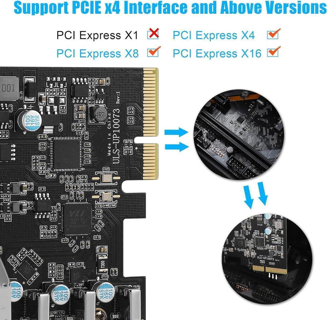Alt view image 5 of 7 - PCIe to USB 3.2 Gen 2 Card with 20 Gbps Bandwidth 7 USB Ports (4 USB Type-A and 3 USB Type-C Ports), PCI Express (PCIe) Expansion Card USB Card for Desktop PC