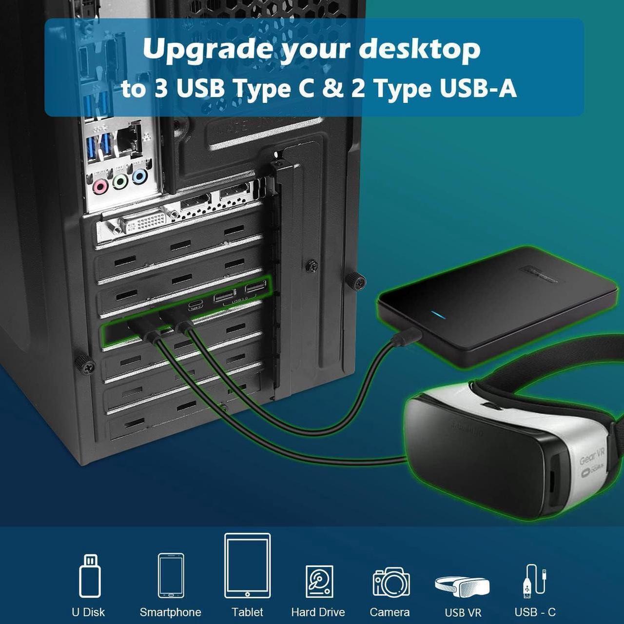 Alt view image 3 of 7 - USB PCIE Card 5-Port (3X USB C,2X USB 3.0-A) PCI Express Expansion Card Desktop PC Internal USB hub for Windows 10/8/7 and MAC OS 10.8.2 Above