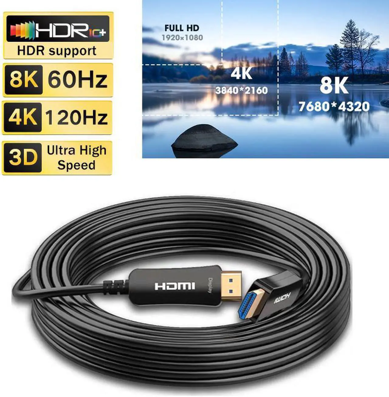 Main image of 8K Fiber Optic HDMI Cable 30 Feet 48Gbps 8K60Hz 4K120Hz Dynamic HDR eARC HDCP2.2/2.3 Compatible with Nvidia RTX 3080/3090 Xbox Series X PS5 Denon AV Receiver LG Samsung Sony TV
