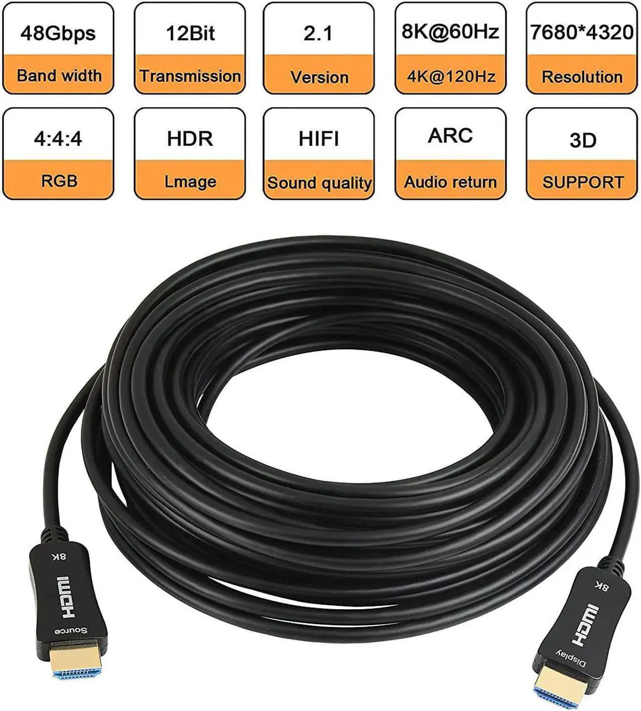 Alt view image 2 of 7 - 8K Fiber Optic HDMI Cable 30 Feet 48Gbps 8K60Hz 4K120Hz Dynamic HDR eARC HDCP2.2/2.3 Compatible with Nvidia RTX 3080/3090 Xbox Series X PS5 Denon AV Receiver LG Samsung Sony TV