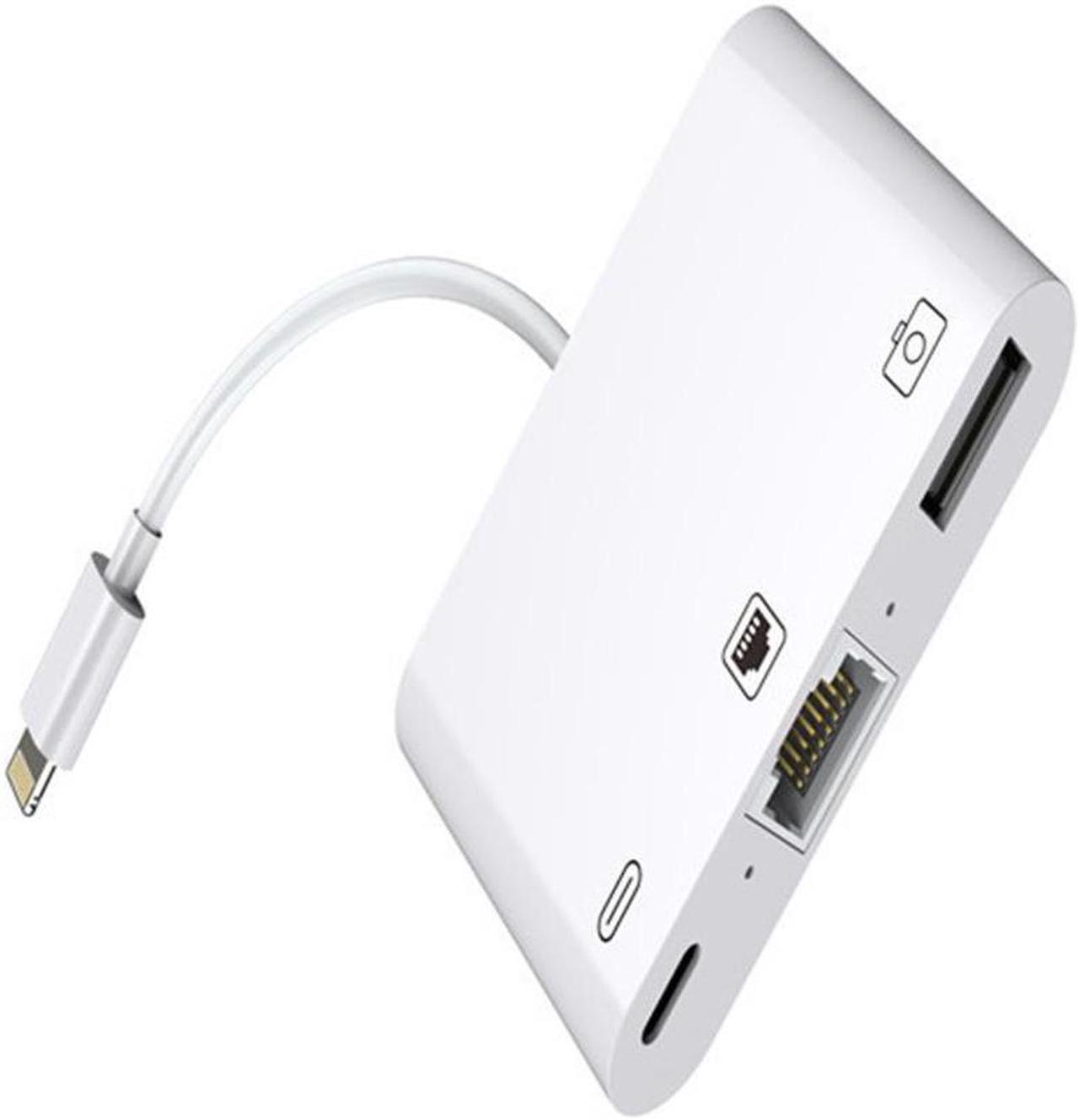 Alt view image 5 of 7 - 3 in 1 Lightning to RJ45 Ethernet LAN Wired Network Adapter, iPhone iPad to USB Camera Adapter Kit, Lightning to USB OTG Adapter Cable (White)