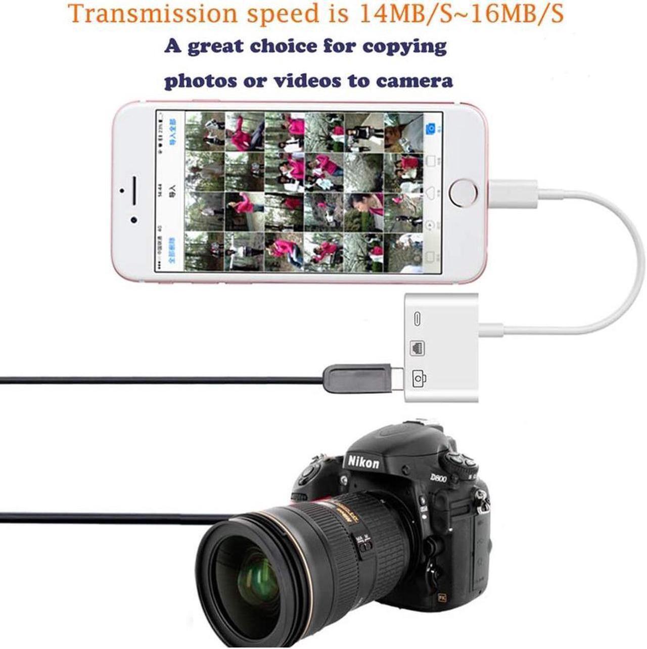 Alt view image 7 of 7 - 3 in 1 Lightning to RJ45 Ethernet LAN Wired Network Adapter, iPhone iPad to USB Camera Adapter Kit, Lightning to USB OTG Adapter Cable (White)