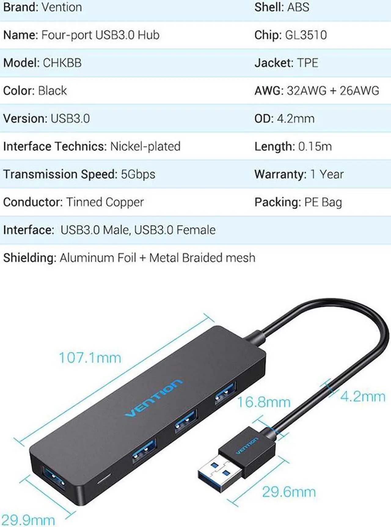 Alt view image 7 of 7 - 4 Ports USB Hub USB 3.0 Hub for Printer Mac Notebook Laptop High Speed Multi USB Splitter USB Hab