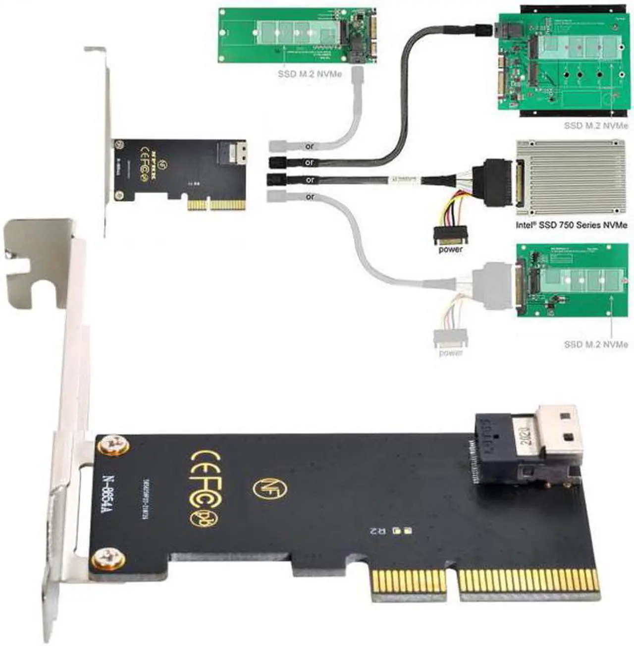 Alt view image 5 of 7 - Aomoproing  PCI-E 3.0 4.0 to SFF-8654 Slimline SAS Card Adapter and U.2 U2 SFF-8639 NVME PCIe SSD Cable for Mainboard SSD