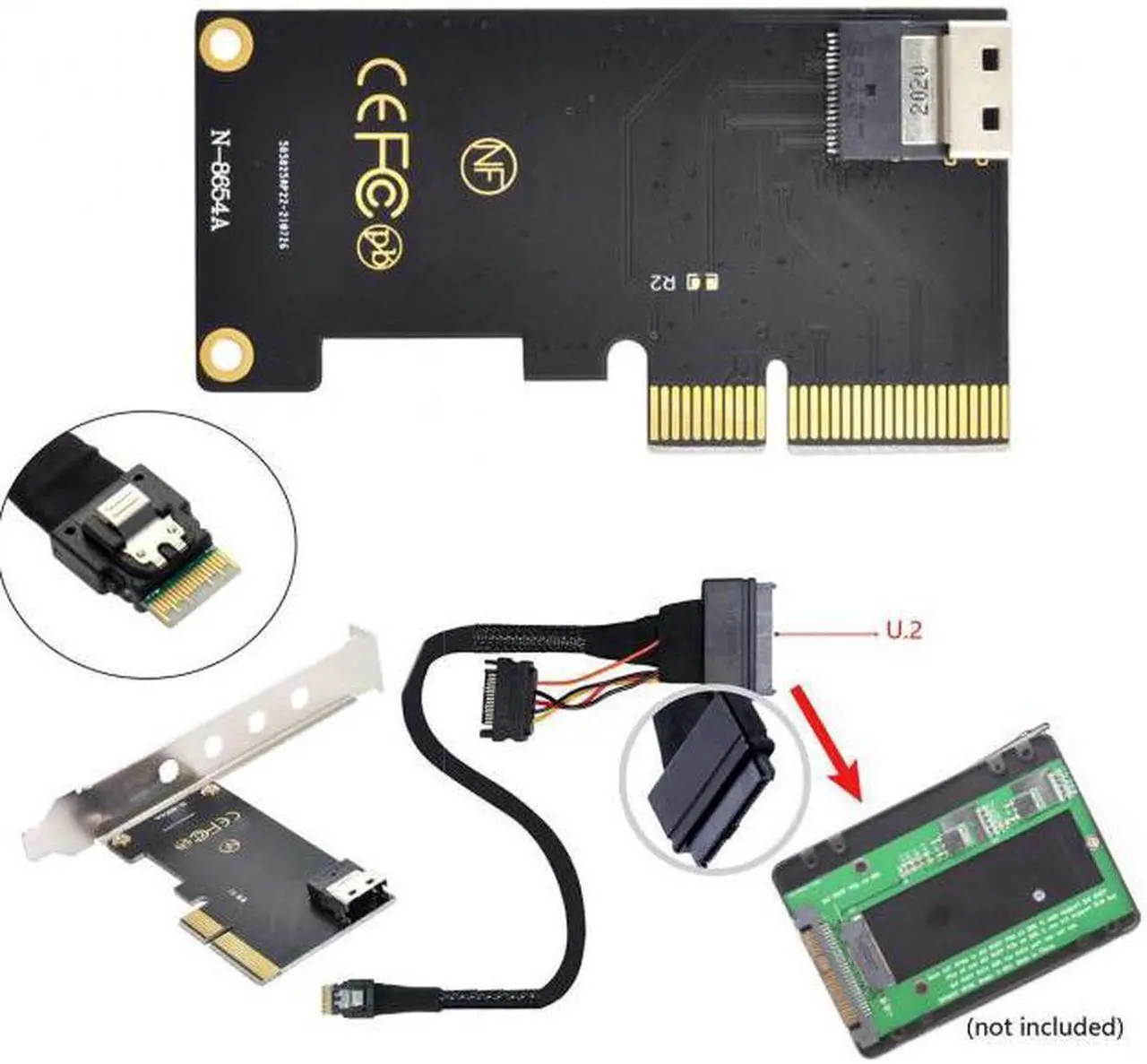 Alt view image 7 of 7 - Aomoproing  PCI-E 3.0 4.0 to SFF-8654 Slimline SAS Card Adapter and U.2 U2 SFF-8639 NVME PCIe SSD Cable for Mainboard SSD