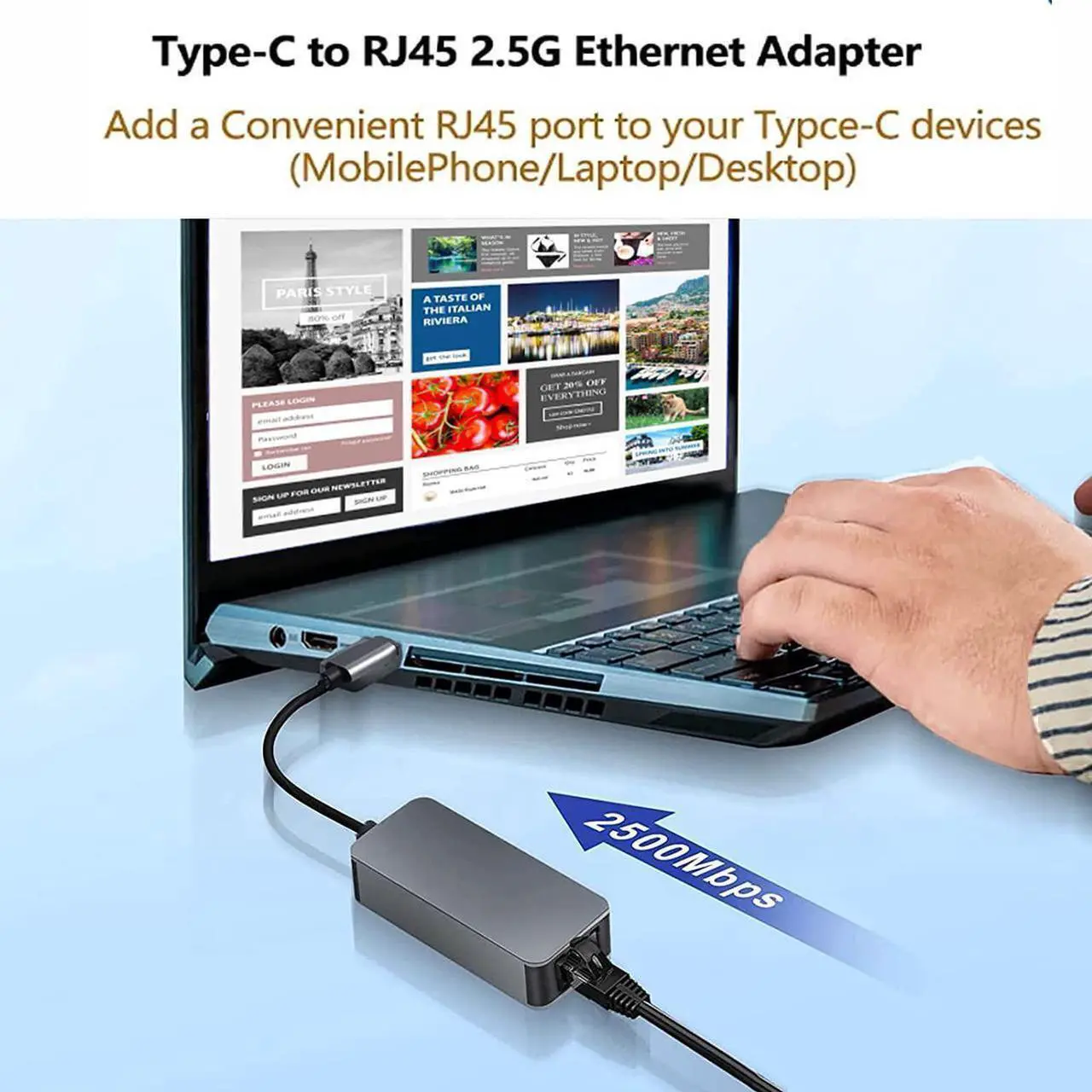 Alt view image 6 of 7 - USB-C to Ethernet Adapter 2.5G, USB Type C to RJ45 LAN Ethernet 2500/1000/100/10Mbps Gigabit Network Adapter for Windows 10,8.1, 8, 7,Vista,XP,Mac OS.