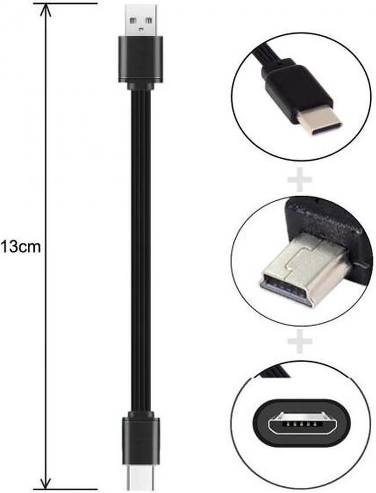 Alt view image 7 of 7 - Aomoproin 3pcs/lot 13cm USB 2.0 Type-A to Mini Micro USB Type-C Male Data Flat Slim FPC Cable for FPV & Disk & Phone