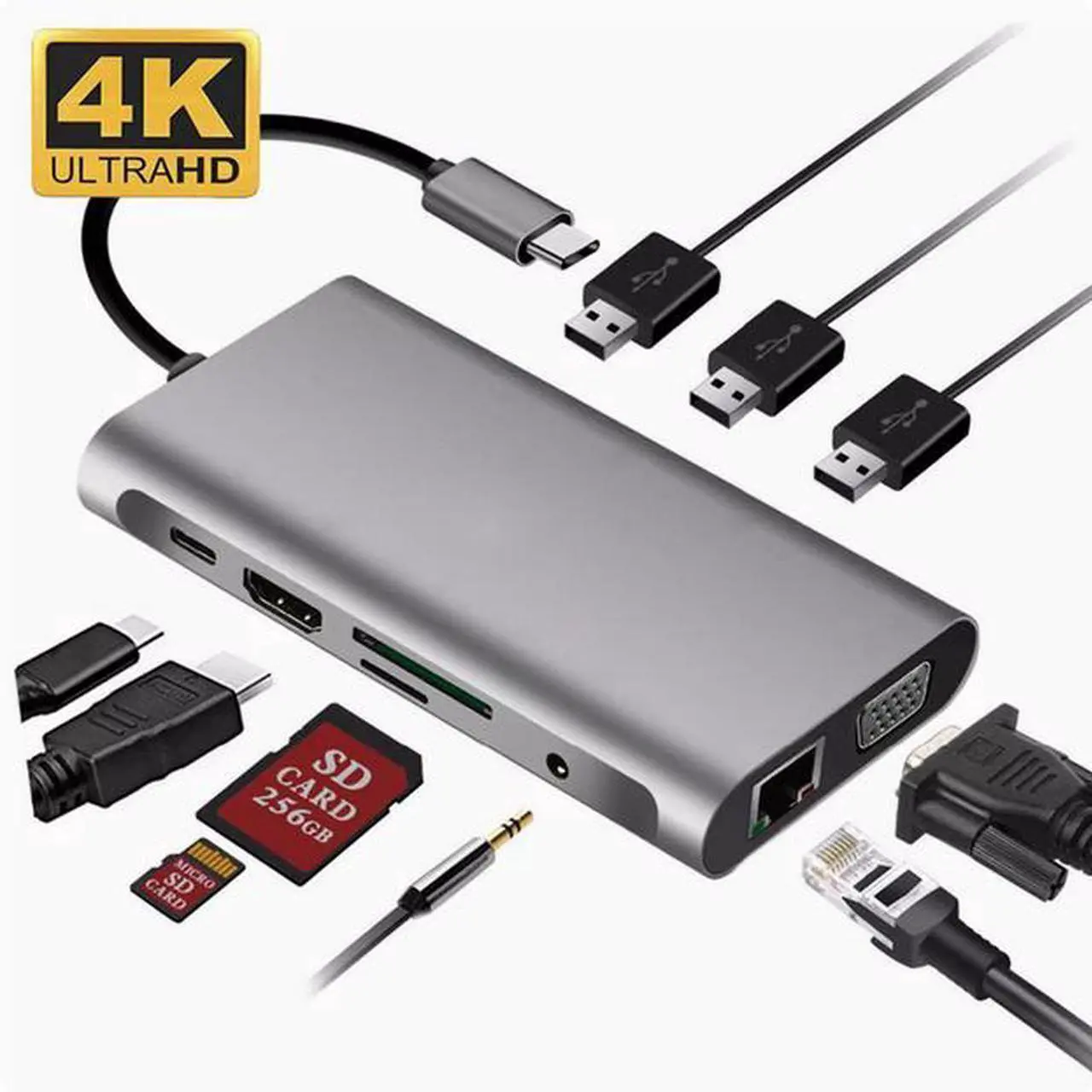 Alt view image 2 of 5 - Type-C 10-in-1 HUB Dock 10 in 1 Laptop Dock hub USB