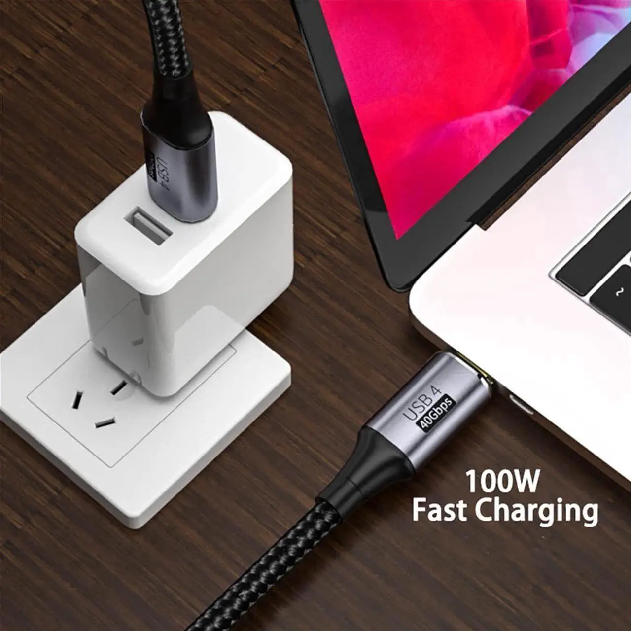 Alt view image 2 of 7 - USB4 Cable with 90 Degree Right Angle, 40Gbps,100W Fast Charging,Compatible with Thunderbolt 4 3 and Type-c,8K @60Hz,for USB C Laptop, Smartphone, External SSD,Docking Station 3Ft(2 Pack)