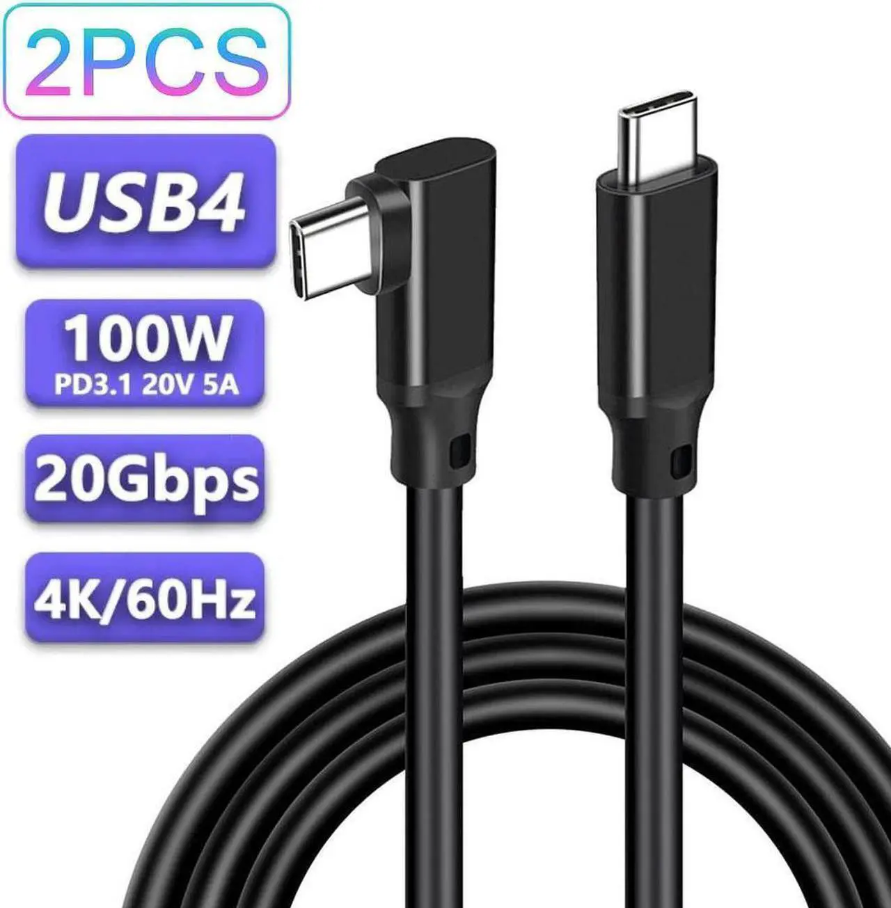 Main image of USB C to USB C Cable 3.3FT/2Pack,Right Angle Type-C/USB C 3.2 Gen 2 20Gbps Cablee 4K@60Hz UHD Video Monitor Cable 100W PD Fast Charging Cable.for Oculus Quest, MacBook Pro,AR,Switch,Phone 15,Laptops