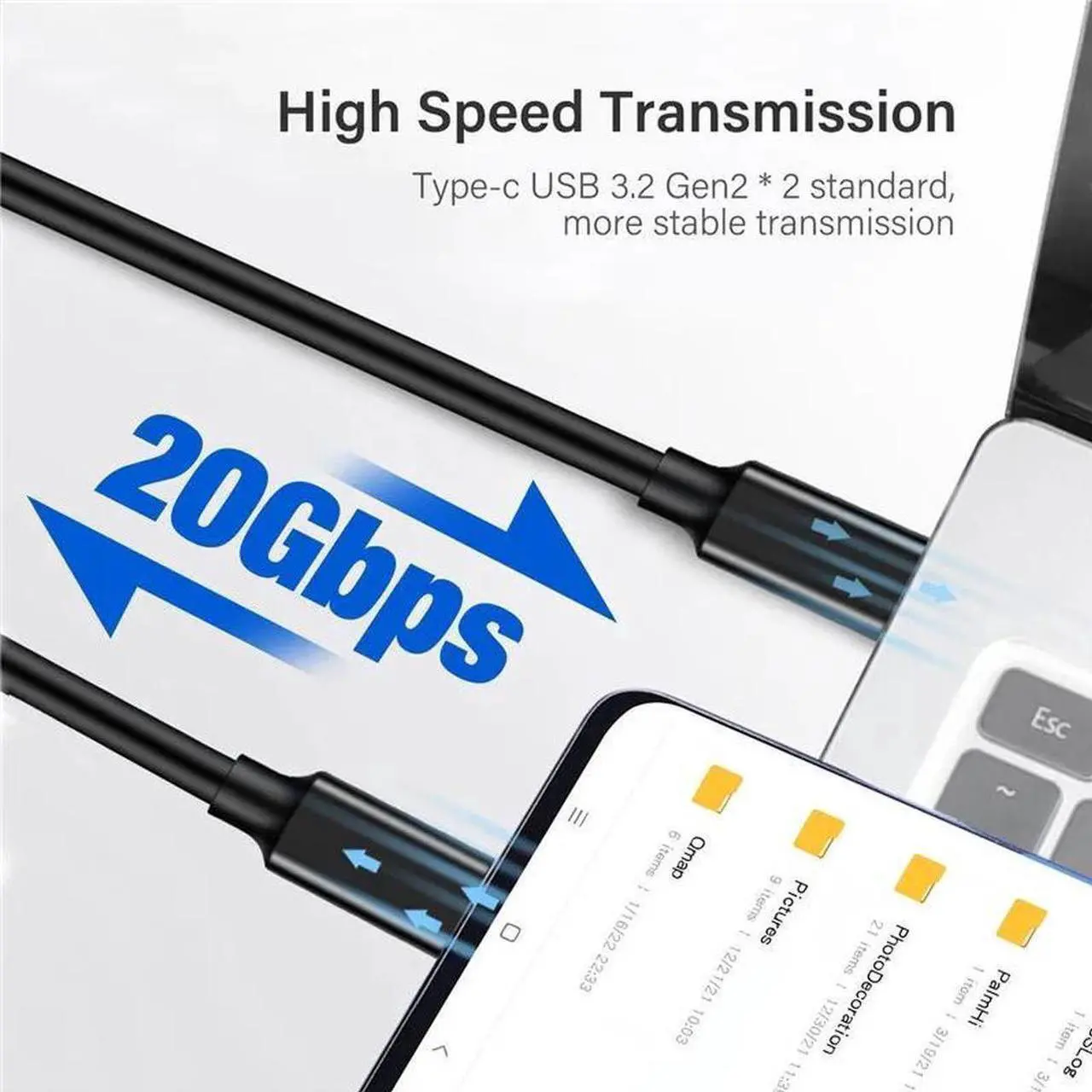Alt view image 5 of 7 - USB C to USB C Cable 3.3FT/2Pack,Right Angle Type-C/USB C 3.2 Gen 2 20Gbps Cablee 4K@60Hz UHD Video Monitor Cable 100W PD Fast Charging Cable.for Oculus Quest, MacBook Pro,AR,Switch,Phone 15,Laptops