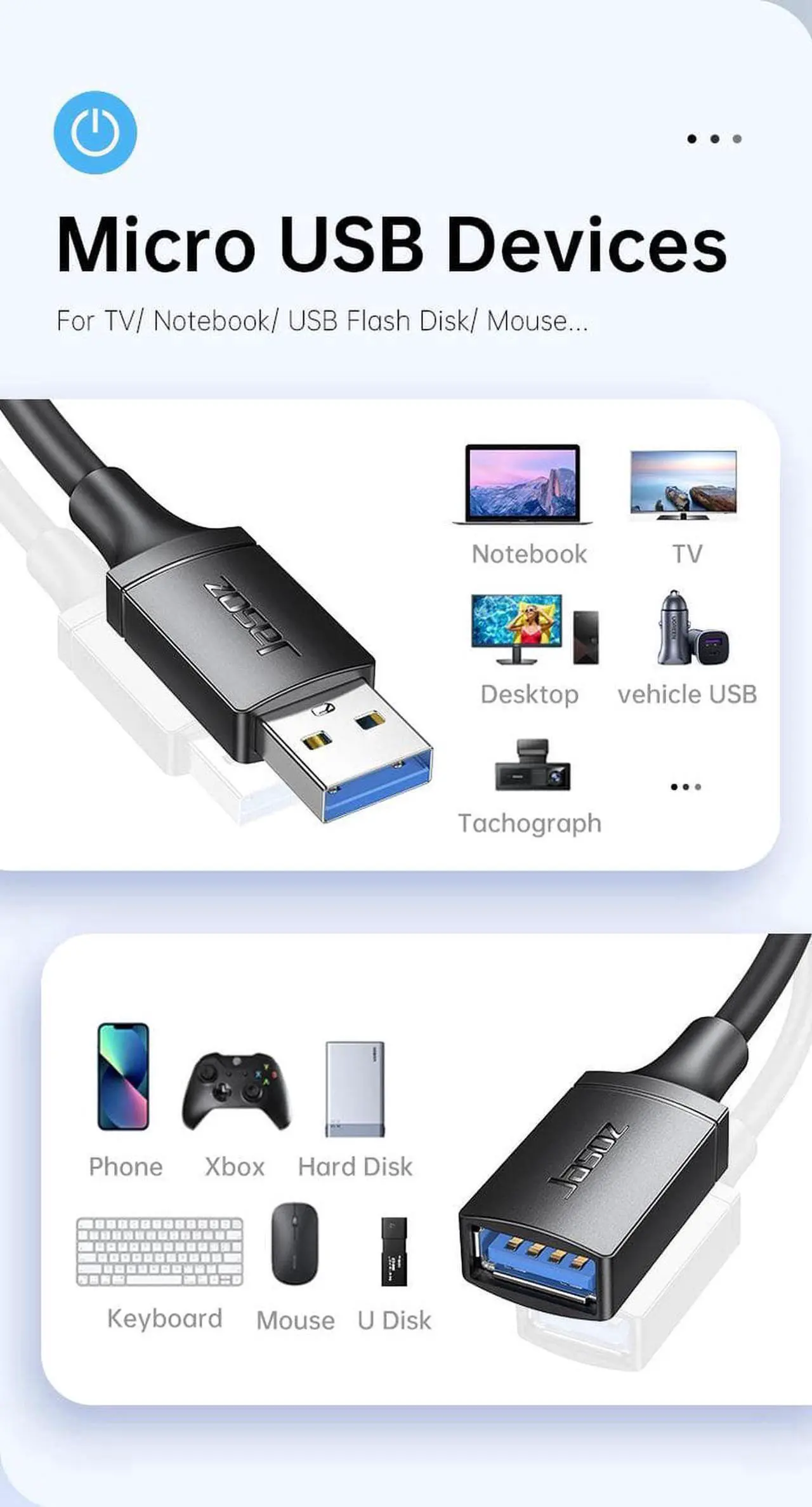 Alt view image 6 of 7 - USB3.0 2.0 Extension Cable, (2 Pack 10FT) USB 3.0 Extension Cable Male to Female, USB Extender Up to 5Gbps Transfer Rate Fast Data Transfer Compatible USB Keyboard,Mouse,Flash Drive,Hard Drive