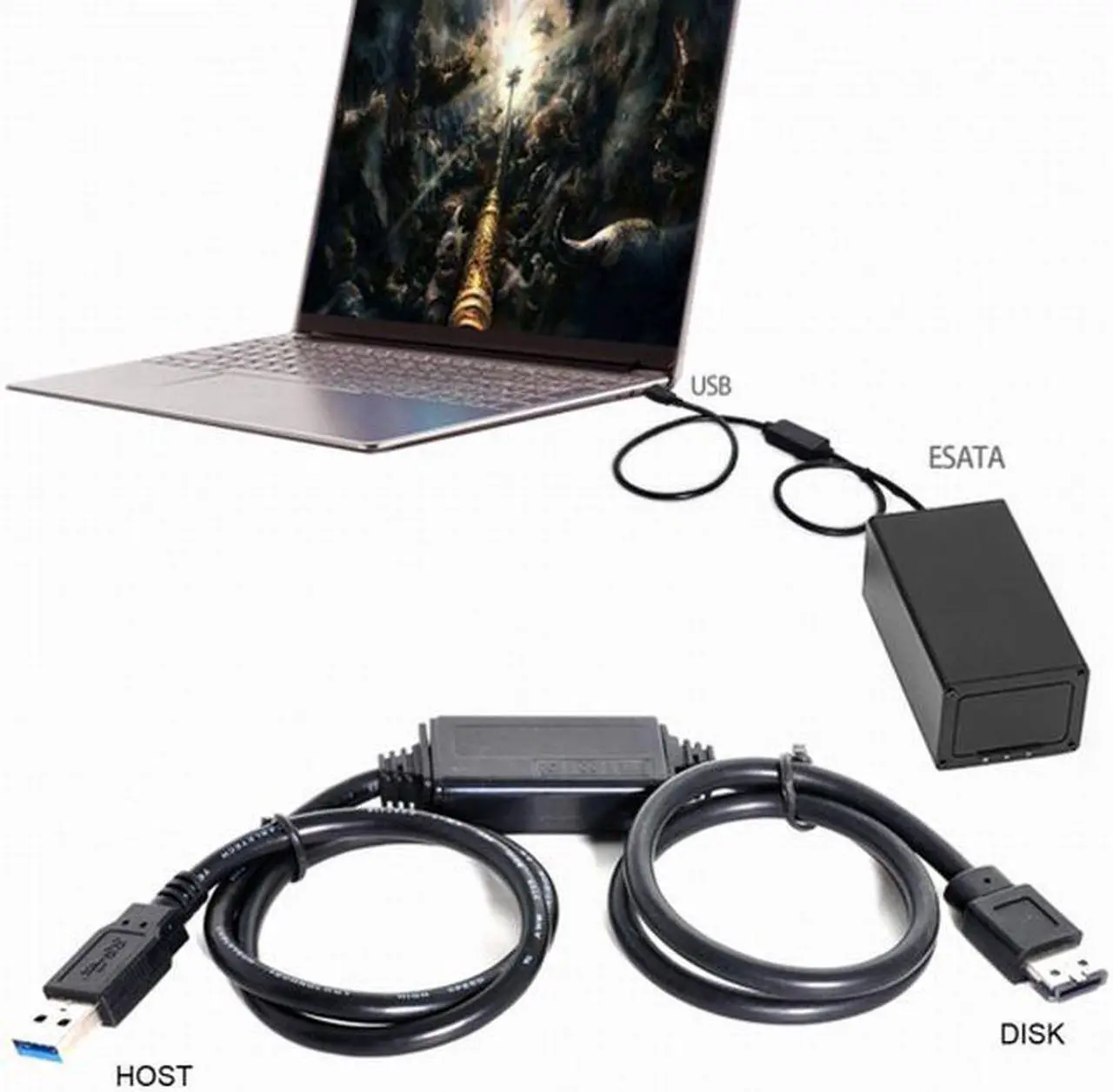 Alt view image 2 of 6 - Aomoproing  USB 3.0 to Power Over eSATA DC5V Adapter USB2.0 to HDD/SSD/ODD eSATAp Converter