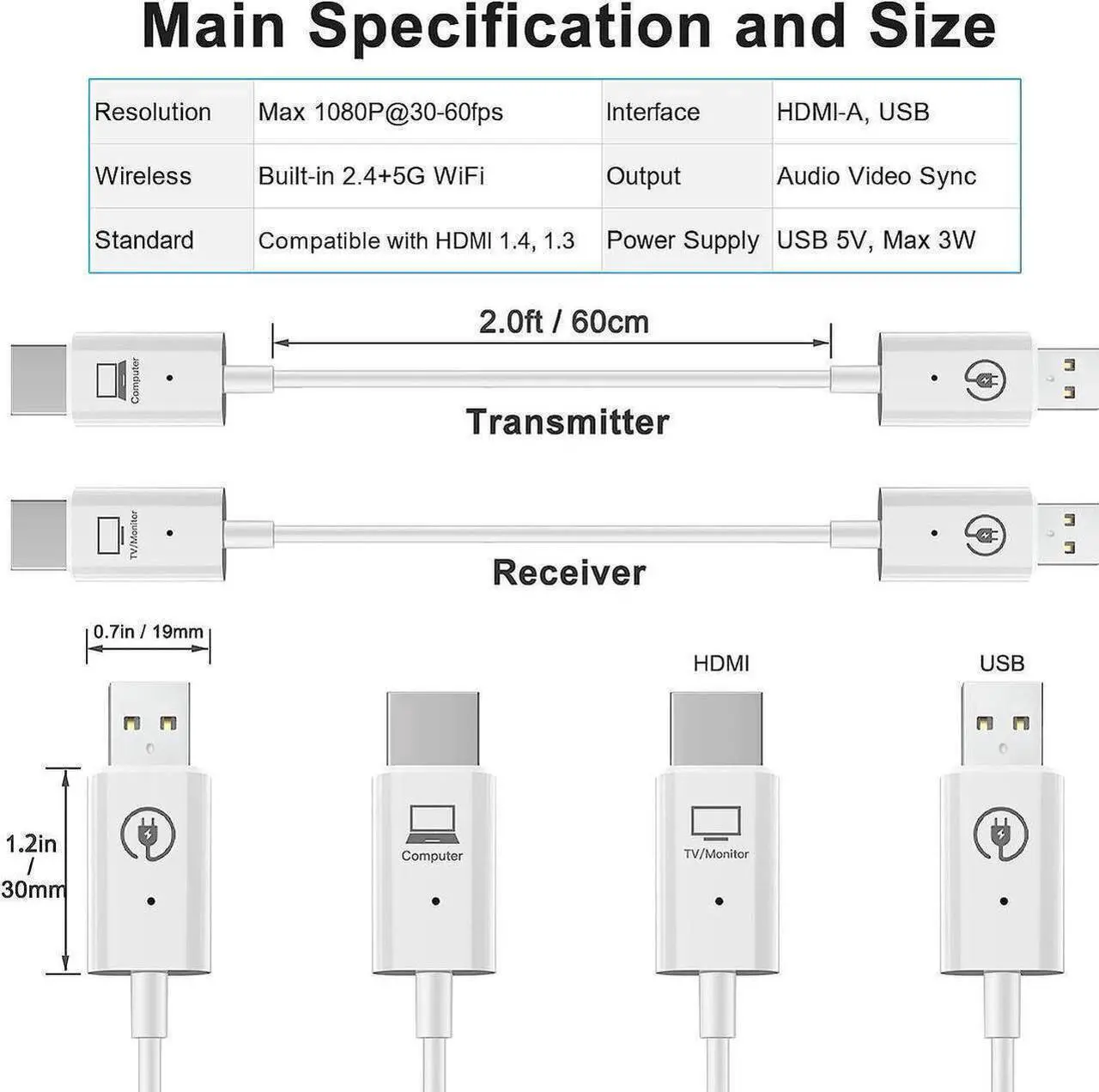 Alt view image 6 of 7 - Wireless HDMI Transmitter and Receiver, Wireless HDMI Extender Kit for Laptop and PC, Plug & Play, Wireless HDMI Dongle Adapter for Streaming Video/Audio from Laptop/PC to HDTV Projector
