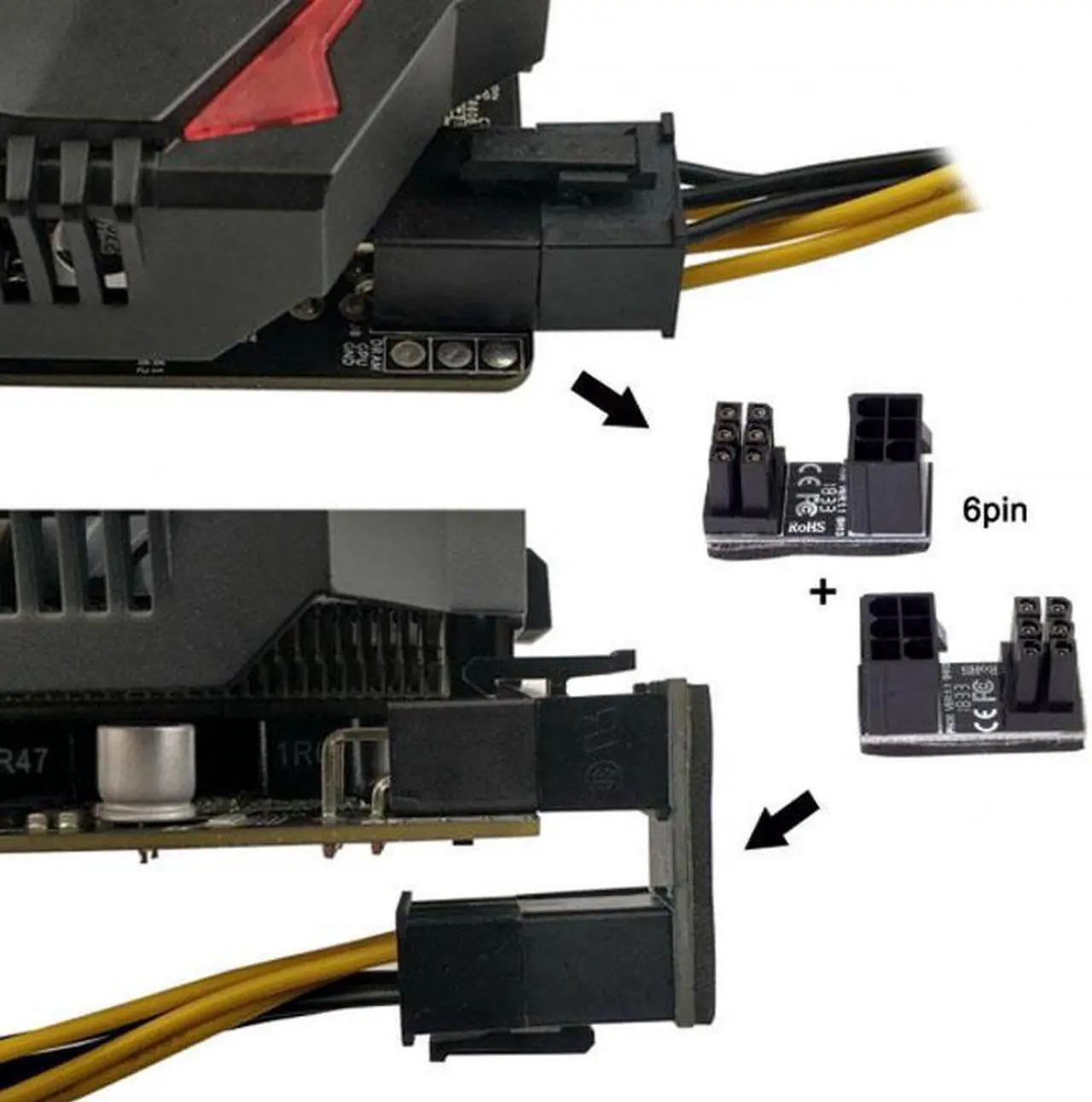 Alt view image 5 of 7 - Aomoproing ATX 6Pin Female to 6pin Male 180 Degree Angled Power Adapter for Desktops Graphics Card