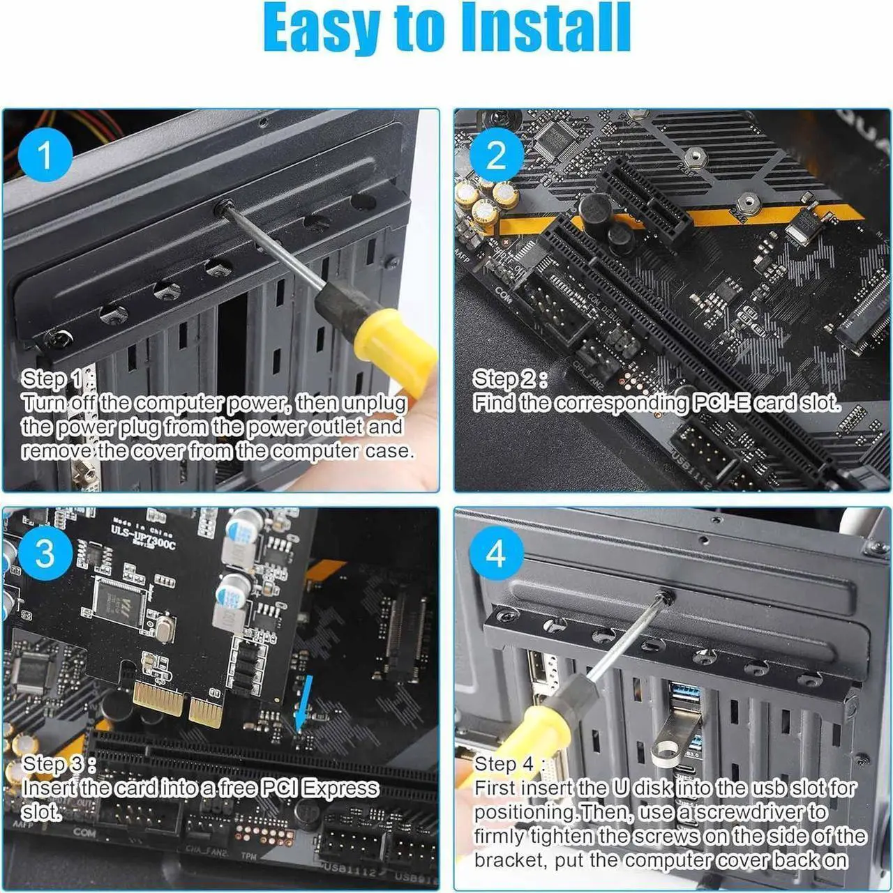 Alt view image 6 of 7 - PCIe to USB (3X USB C - 4X USB A) Expansion Card,PCI Express Internal USB 3 Hub Converter for Desktop PCS Riser Card