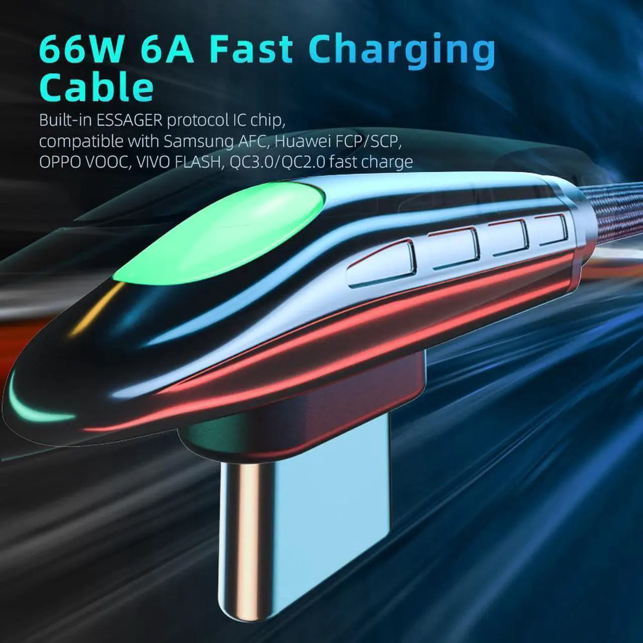 Alt view image 3 of 7 - 66W USB C to USB C Cable Right Angle 90 Degree, 6A PD QC 4.0 Type C to Type C Cable Super Fast Charging USB C Cable(3.3ft, 1 Pack)