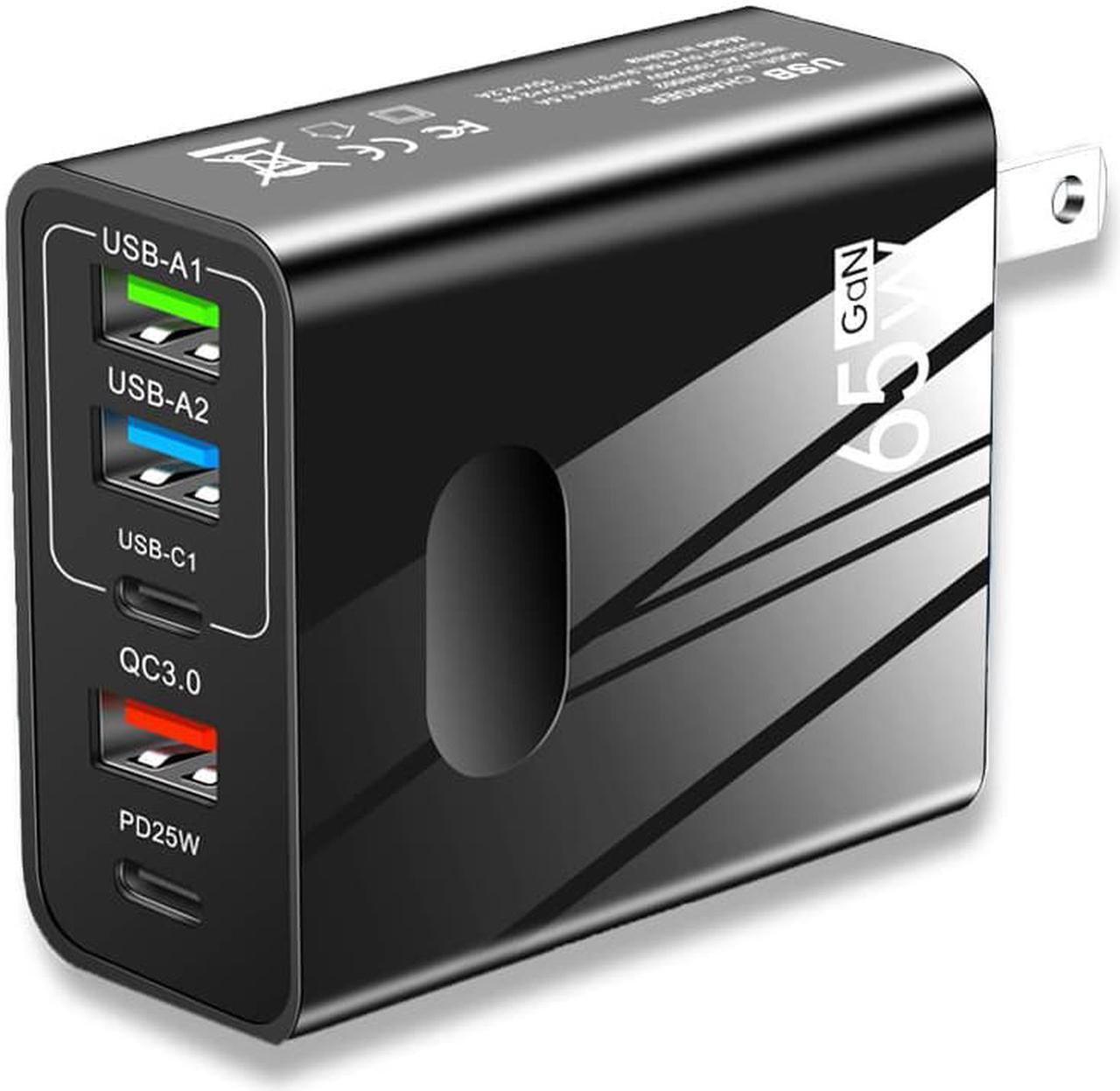 Main image of 5-Port 65W USB-C PD Laptop Charger Power Adapter Compatible with MacBook Pro/Air, iPad Pro, iPhone 14 Pro, Galaxy Tab S8, S23, Dell XPS 13- Black