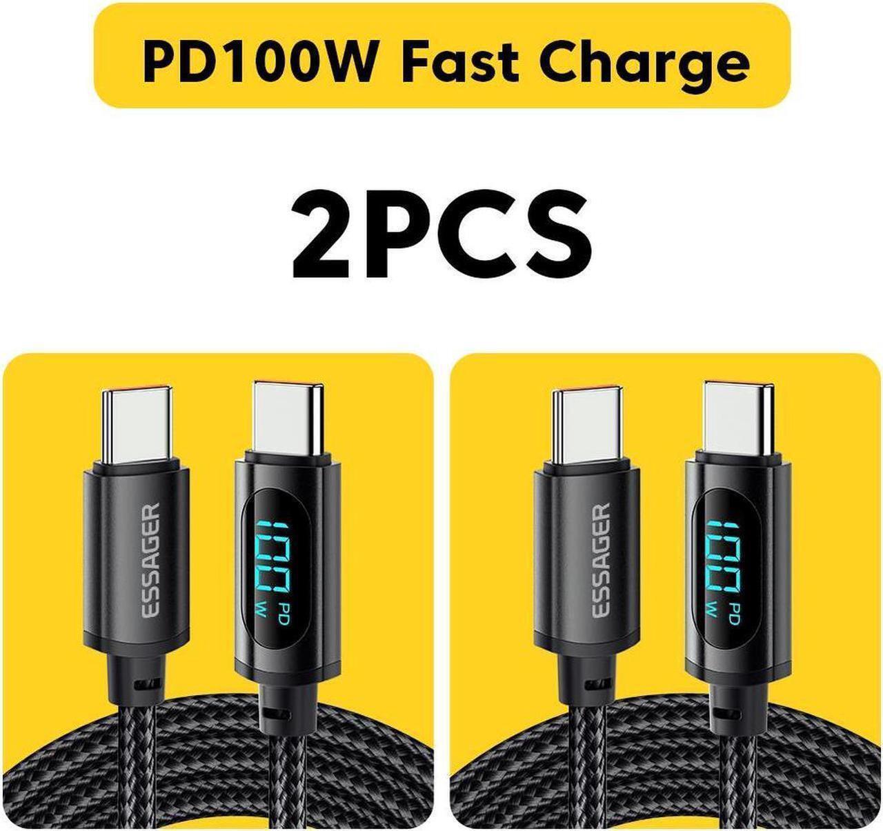 Main image of PD 100W USB C to USB C Cable [6.6ft, 2-pack], 5A Fast Charging USB C Cable with LED Display, Zinc Alloy Nylon Braided Type C Cable for Samsung S21 S20 Note 20 MacBook Pro Google Pixel etc