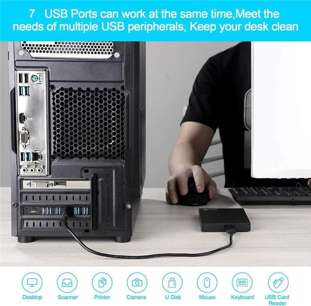 Alt view image 6 of 7 - 7 Ports (2X USB C - 5X USB A) USB PCI Express Card PCIe, 5Gbps High Speed USB3.0 PCI-EX1 X4 X8 X16 Adapter Converter for Desktop PC, for for XP, for WIN7, for WIN8, for WIN8.1, WIN10