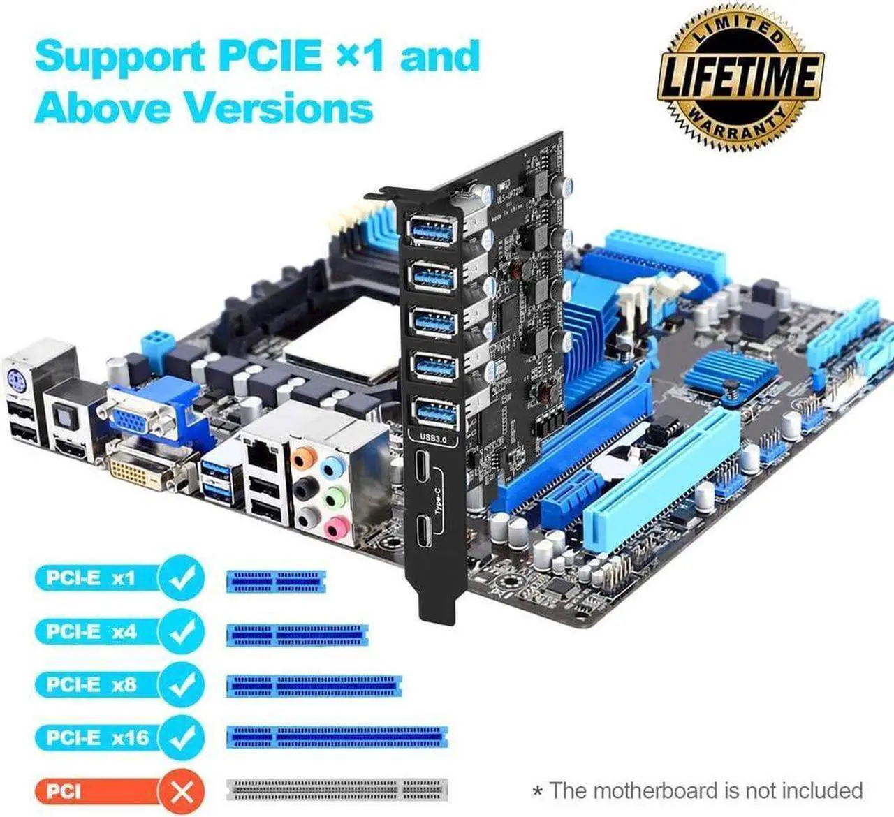 Alt view image 4 of 7 - 7 Ports (2X USB C - 5X USB A) USB PCI Express Card PCIe, 5Gbps High Speed USB3.0 PCI-EX1 X4 X8 X16 Adapter Converter for Desktop PC, for for XP, for WIN7, for WIN8, for WIN8.1, WIN10