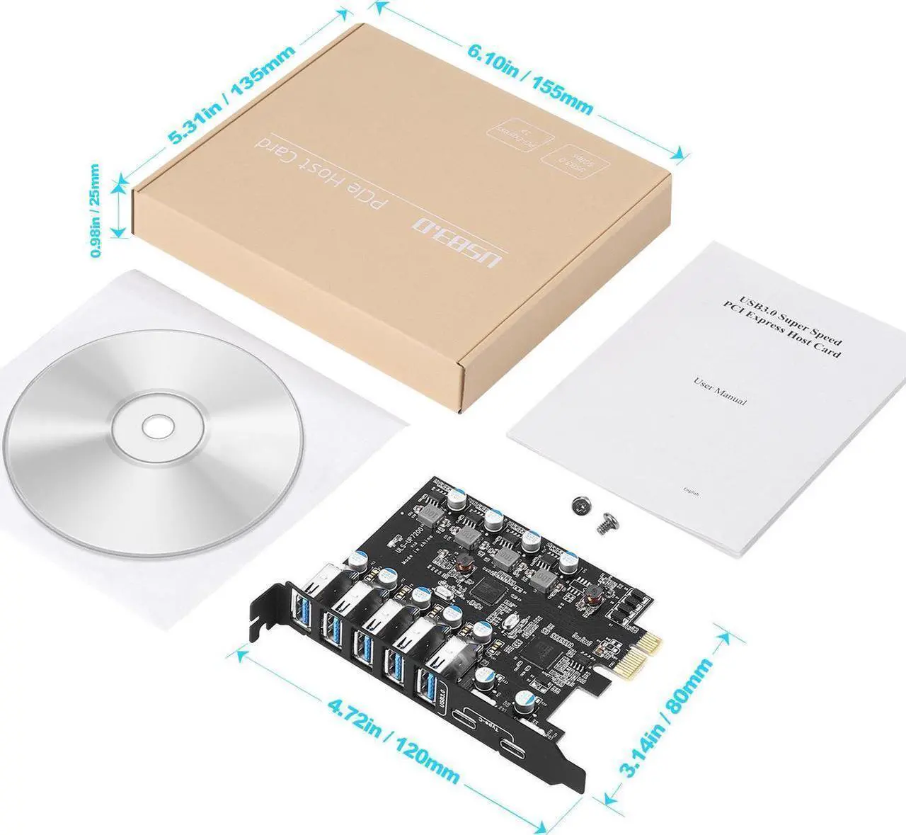 Alt view image 7 of 7 - 7 Ports (2X USB C - 5X USB A) USB PCI Express Card PCIe, 5Gbps High Speed USB3.0 PCI-EX1 X4 X8 X16 Adapter Converter for Desktop PC, for for XP, for WIN7, for WIN8, for WIN8.1, WIN10