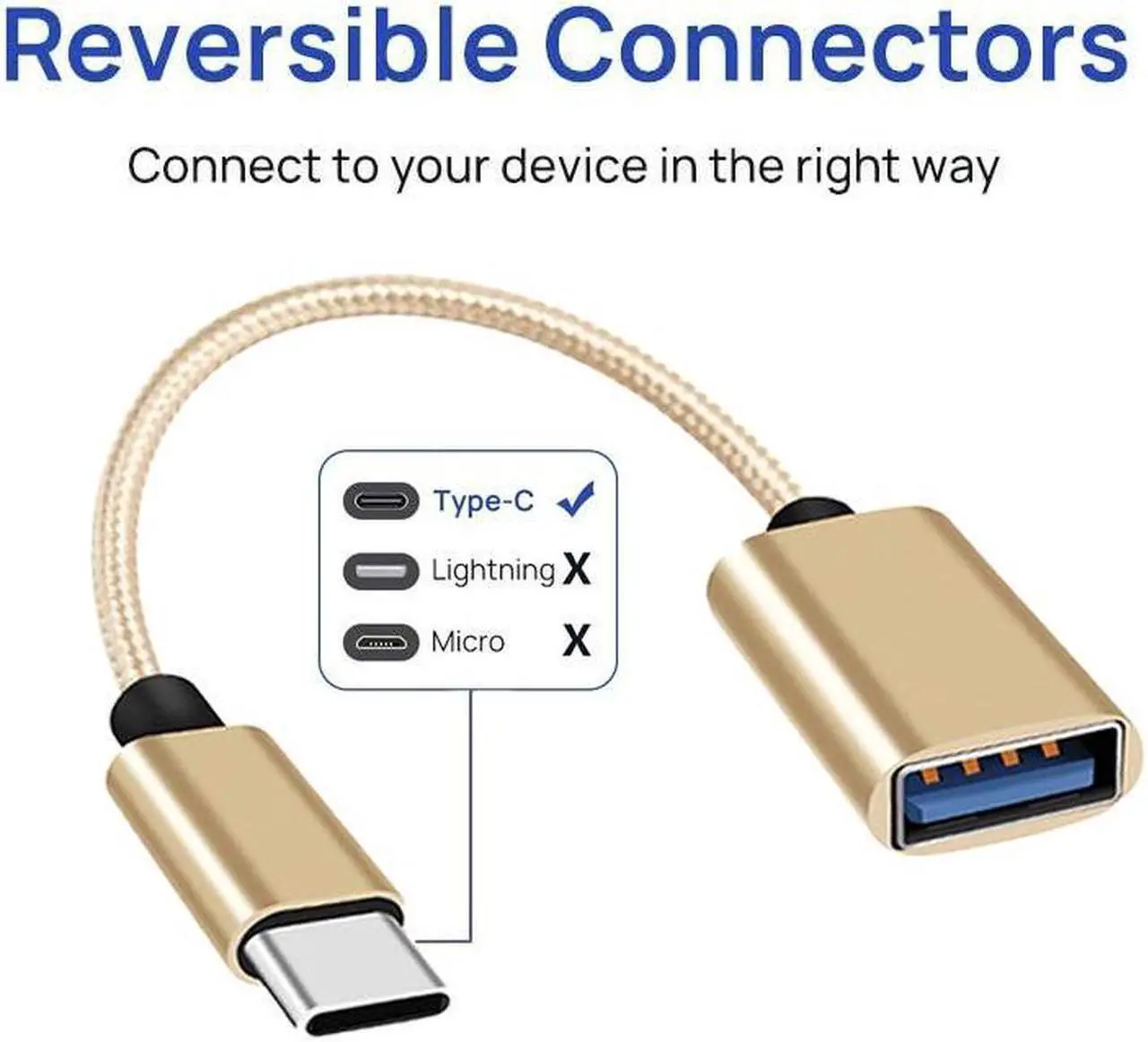 Alt view image 2 of 5 - USB C to USB Adapter USB Type C Male to USB 3.0 Female OTG Cable Compatible with MacBook Pro/Air 2019 2018 2017, Galaxy S20 S20+ Ultra Note 10 S9 S8 2 Pack Gold