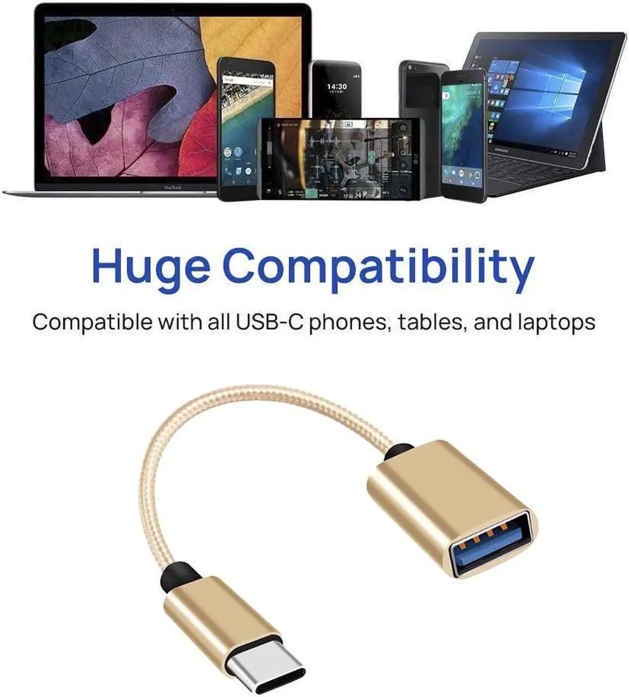 Alt view image 3 of 5 - USB C to USB Adapter USB Type C Male to USB 3.0 Female OTG Cable Compatible with MacBook Pro/Air 2019 2018 2017, Galaxy S20 S20+ Ultra Note 10 S9 S8 2 Pack Gold