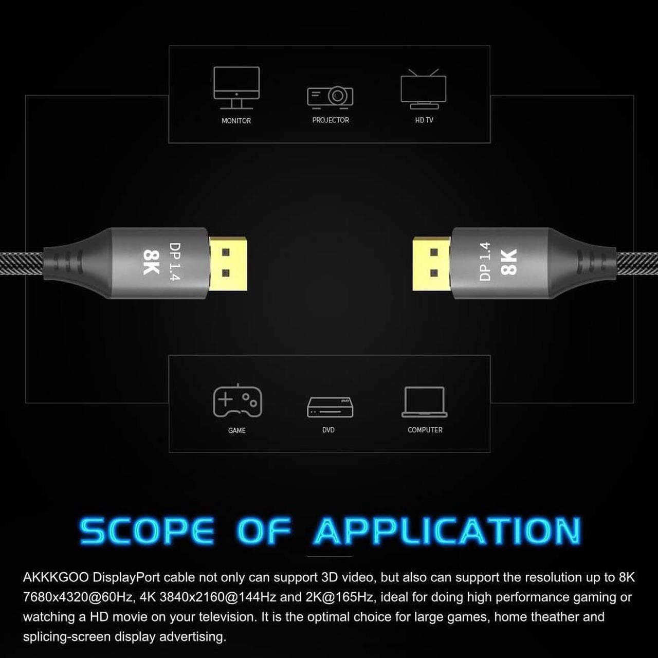 Alt view image 5 of 7 - DisplayPort Optical cable Male to Male DP1.4 8K @60HZ 4K@144HZ High Speed 32.4Gbps Optical Fiber DisplayPort for PC, Laptop, HDTV, DP to DP Cable, 10ft