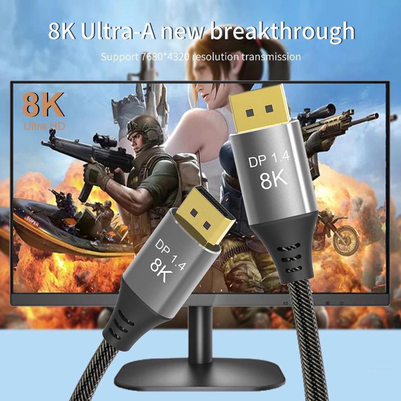 Alt view image 5 of 7 - 8K DisplayPort Cable 1.4 3.3FT,  Display Port Cable 144hz,Ultra High Speed 32.4Gbps, DP Cable 8K@60hz, 4K@144Hz, 1080P@240hz, HDR, HBR3 Display Port Cord for Laptop/PC/TV/Gaming Monitor