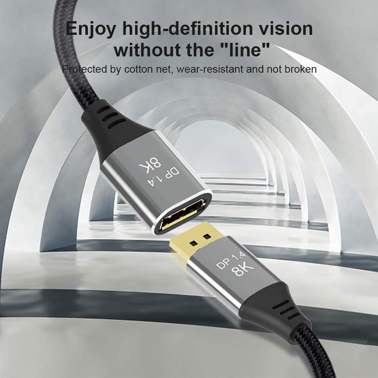 Alt view image 6 of 6 - 8K DisplayPort 1.4 Extension Cable 3.3FT, Display Port Extended Cable 144hz,Ultra High Speed 32.4Gbps, 8K@60hz, 4K@144Hz, 1080P@240hz, HDR, HBR3 Display Port Cord for Laptop/PC/TV