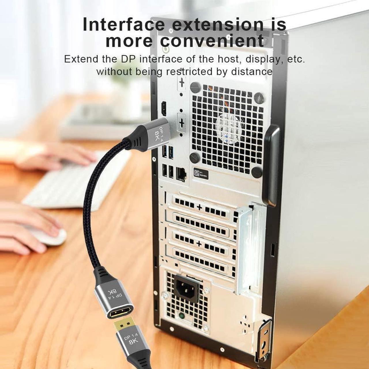 Alt view image 3 of 6 - 8K DisplayPort 1.4 Extension Cable 3.3FT, Display Port Extended Cable 144hz,Ultra High Speed 32.4Gbps, 8K@60hz, 4K@144Hz, 1080P@240hz, HDR, HBR3 Display Port Cord for Laptop/PC/TV