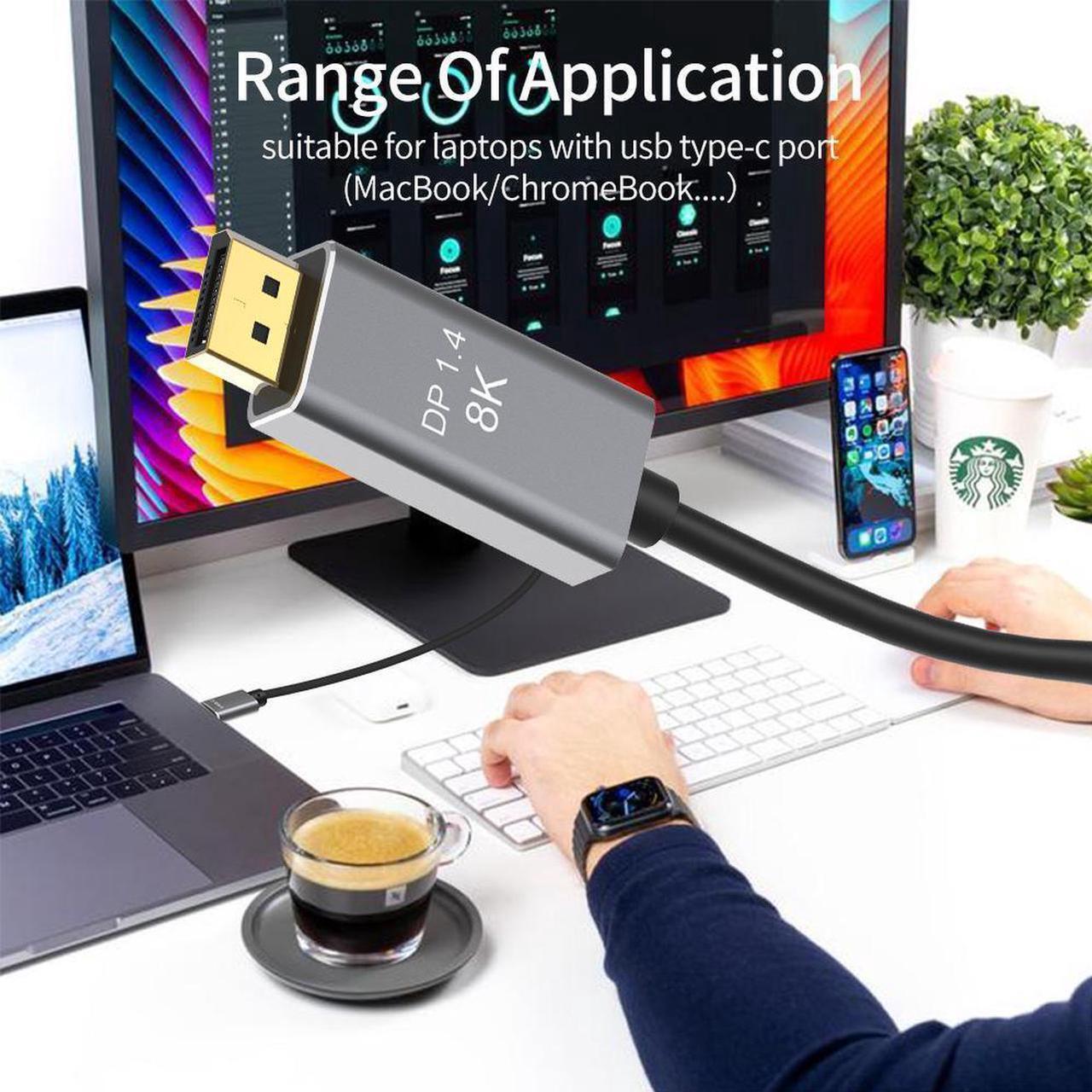Alt view image 2 of 6 - USB C to DisplayPort 1.4 8K Cable Stouchi 2M/6.6Ft Thunderbolt 4/3 to DisplayPort 4K@144Hz/120Hz 5K@60Hz 2K@240Hz HBR3 DP1.4 Adapter for 2021 MacBook Pro, M1 Mac Mini, Dell XPS