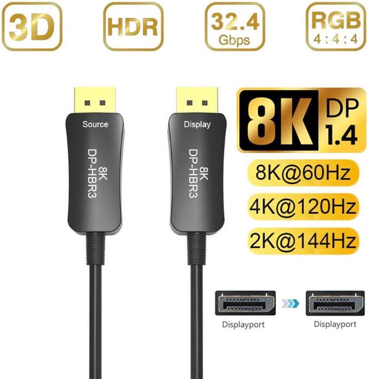Main image of 8K Fiber DisplayPort Cable 16 feet Light High Speed Support 32.4 Gbps 8K60HZ DP1.4 Slim and Flexible with Optic Technology(In Wall)