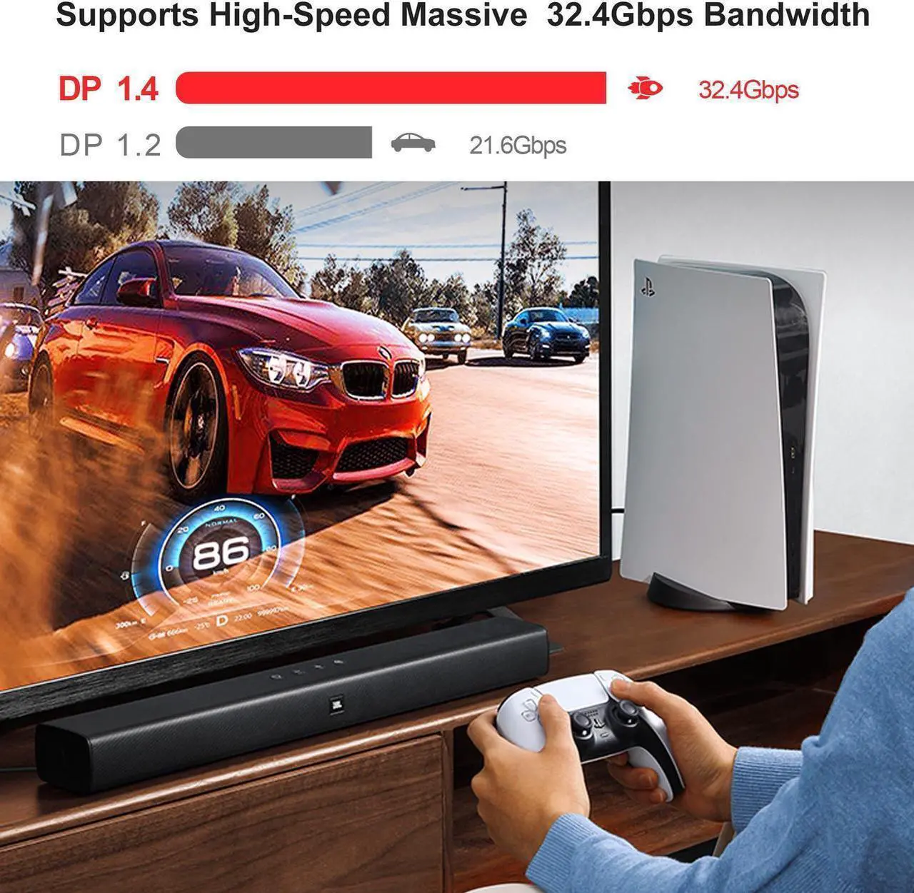Alt view image 2 of 7 - 8K Long DP Fiber Optic Cable 16Feet/5m,  Displayport 1.4 Cable, 32.4Gbps Ultra High Speed, 8K@60Hz, 4K@144Hz, Support HBR3, DSC 1.2, HDR10, Compatible with Graphics Card, Projector, Monitor