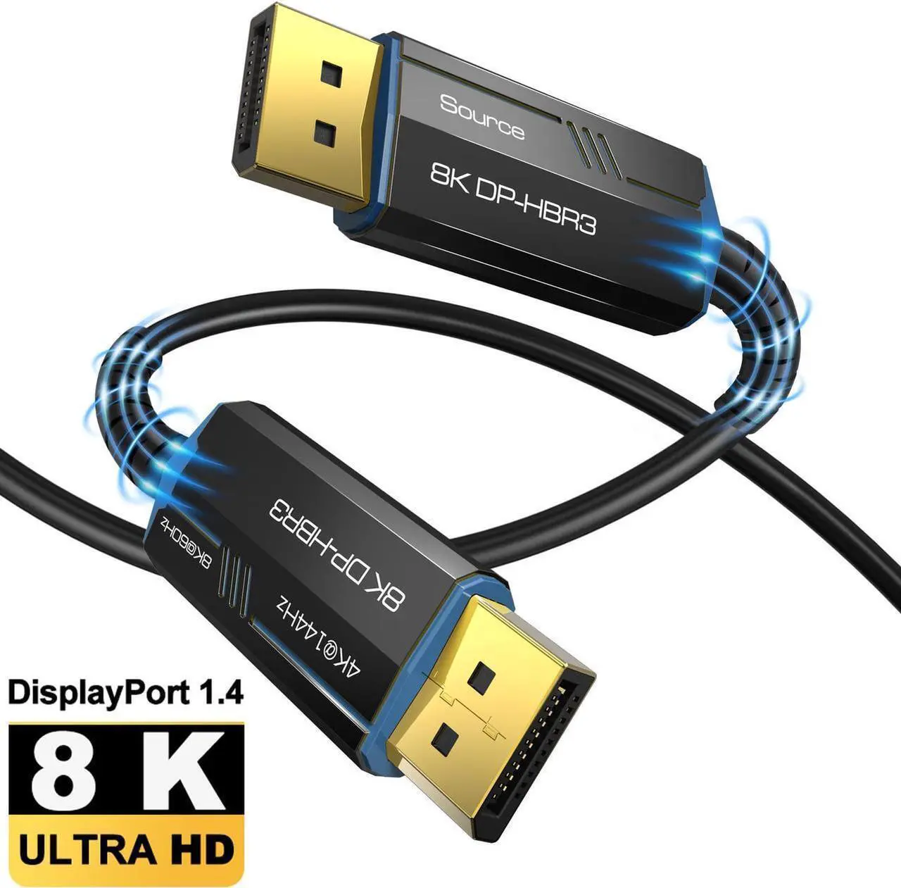 Main image of 8K Long DP Fiber Optic Cable 16Feet/5m,  Displayport 1.4 Cable, 32.4Gbps Ultra High Speed, 8K@60Hz, 4K@144Hz, Support HBR3, DSC 1.2, HDR10, Compatible with Graphics Card, Projector, Monitor
