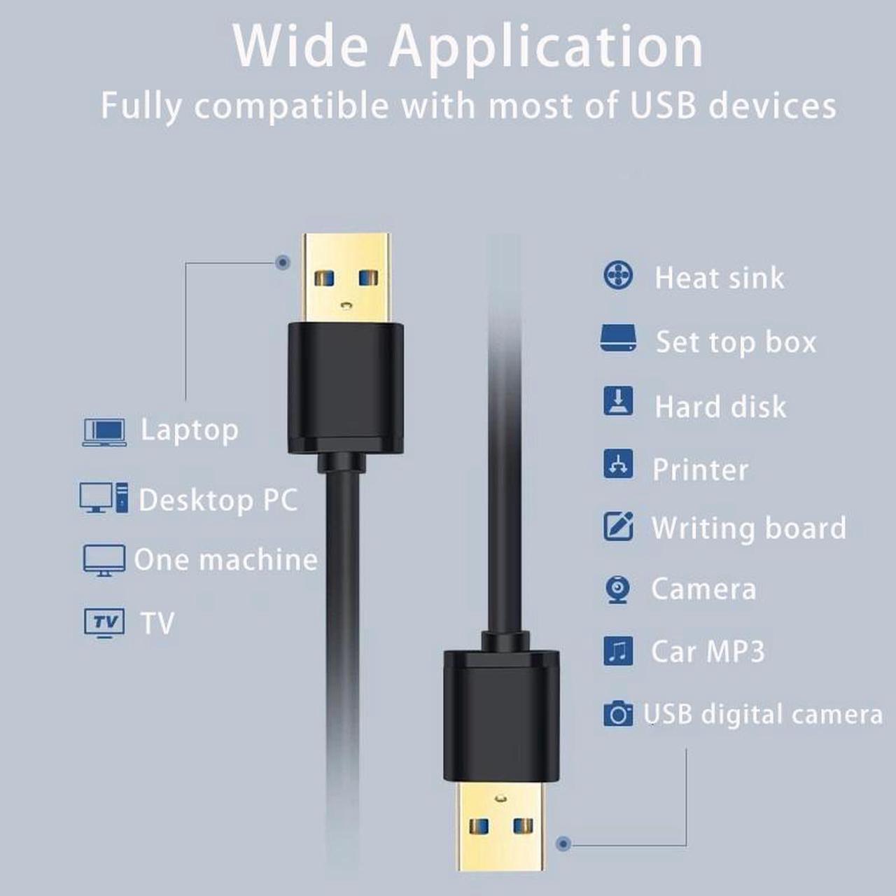 Alt view image 2 of 7 - 3 Pack USB to USB Cable 3.3 Feet, USB 3.0 Male to Male USB Type A Cord with Gold-Plated Connector for Data Transfer Compatible with Hard Drive, Laptop, DVD Player, TV, Monitor, Camera and More