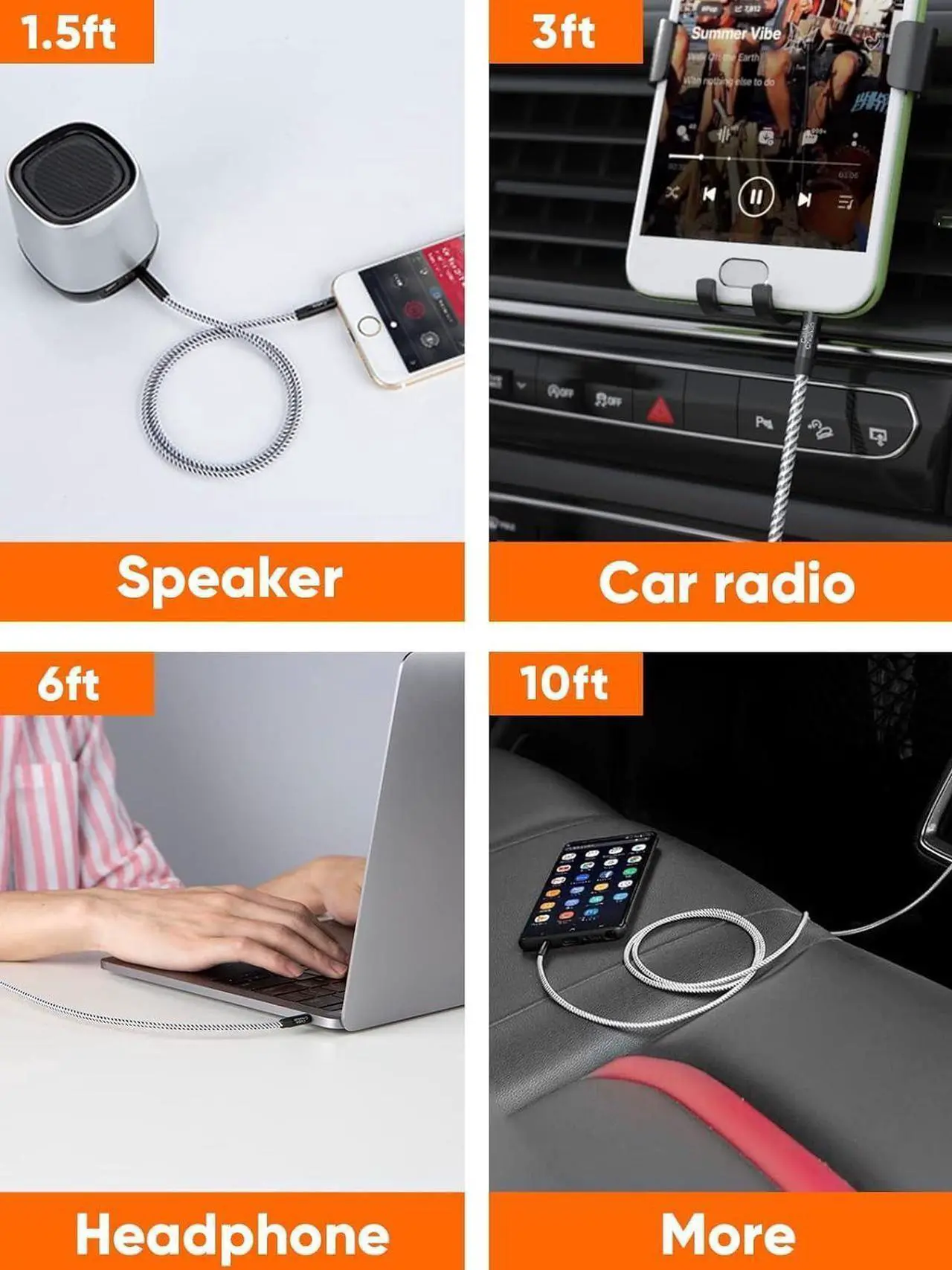 Alt view image 7 of 7 - 2-Pack 3.5mm Aux Cord(3FT/0.9M) 3.5mm Male to Male Stereo Audio Cable for Car Headphones Smartphones Echo-Dot Home/Car Stereos Laptops Speaker & More