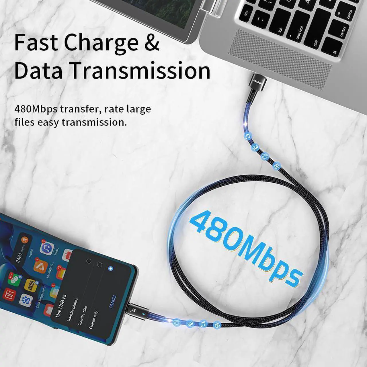 Alt view image 5 of 7 - 100W USB A to USB C Cable, 7A PD QC 4.0 Type C to Type C Cable Super Fast Charging USB C Cable(3.3ft, Black, 1 Pack)