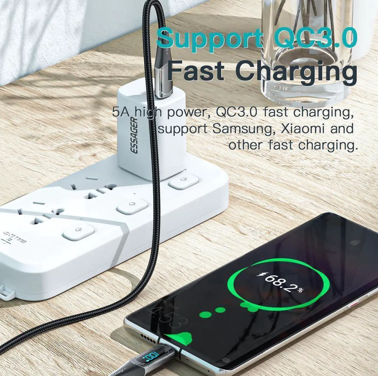 Alt view image 7 of 7 - 100W USB C to USB C Cable with Display, 5A PD QC 5.0 Type C to Type C Cable Super Fast Charging USB C Cable(3.3ft, Black, 1 Pack)