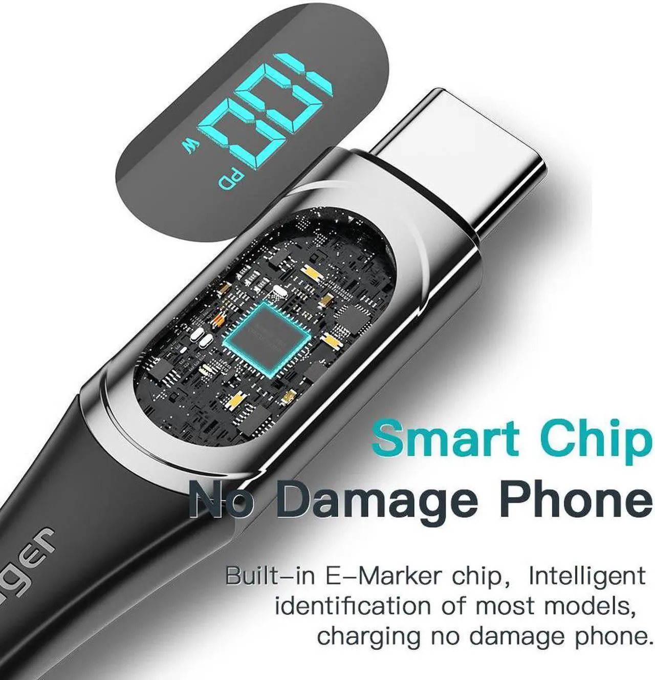 Alt view image 4 of 7 - 100W USB C to USB C Cable with Display, 5A PD QC 5.0 Type C to Type C Cable Super Fast Charging USB C Cable(3.3ft, Black, 1 Pack)