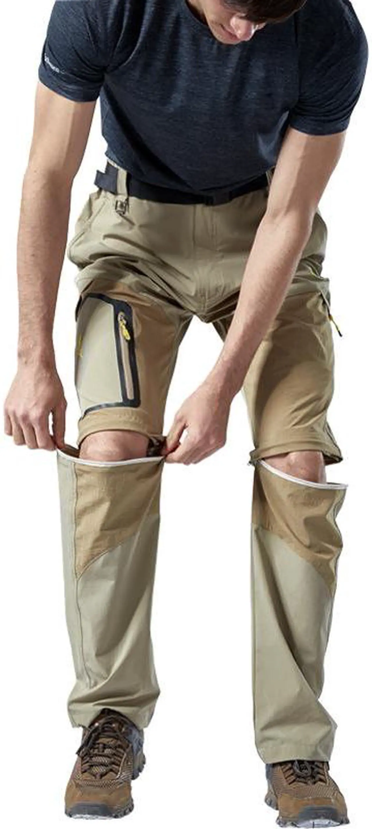 Alt view image 6 of 7 - Men's Elastic Fishing Breathable Two Section Quick Drying Trousers Multi Pocket Detachable Disjointed Trousers Small Khaki