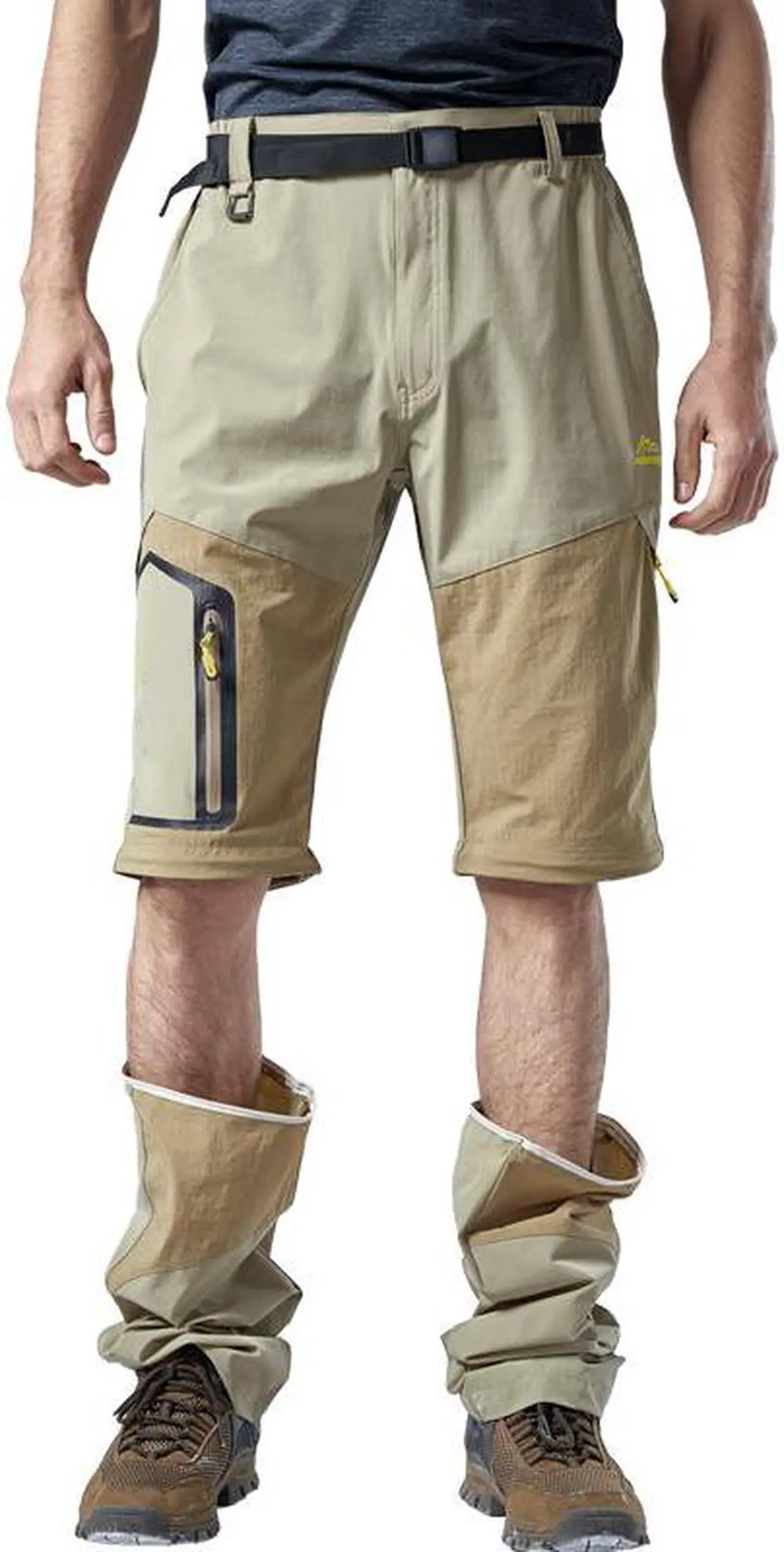 Alt view image 5 of 7 - Men's Elastic Fishing Breathable Two Section Quick Drying Trousers Multi Pocket Detachable Disjointed Trousers Medium Khaki