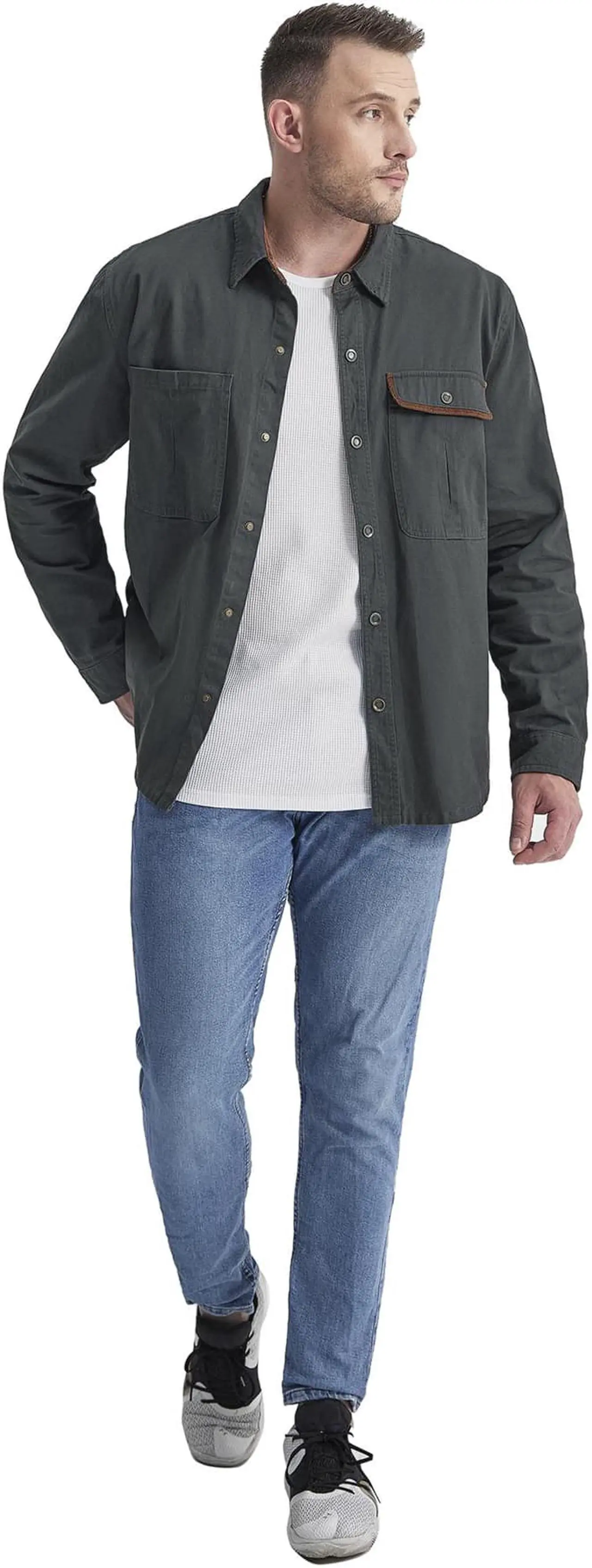 Main image of Men Overalls Cotton Shirt Lapel Corduroy Color Contrast Shirt Cross-Border Oversize Loose Shirt Medium