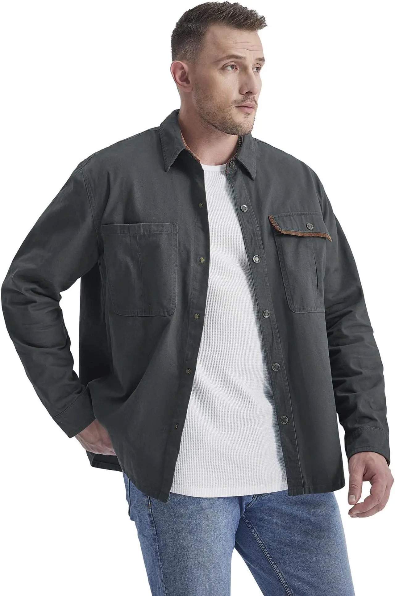 Alt view image 2 of 7 - Men Overalls Cotton Shirt Lapel Corduroy Color Contrast Shirt Cross-Border Oversize Loose Shirt Medium