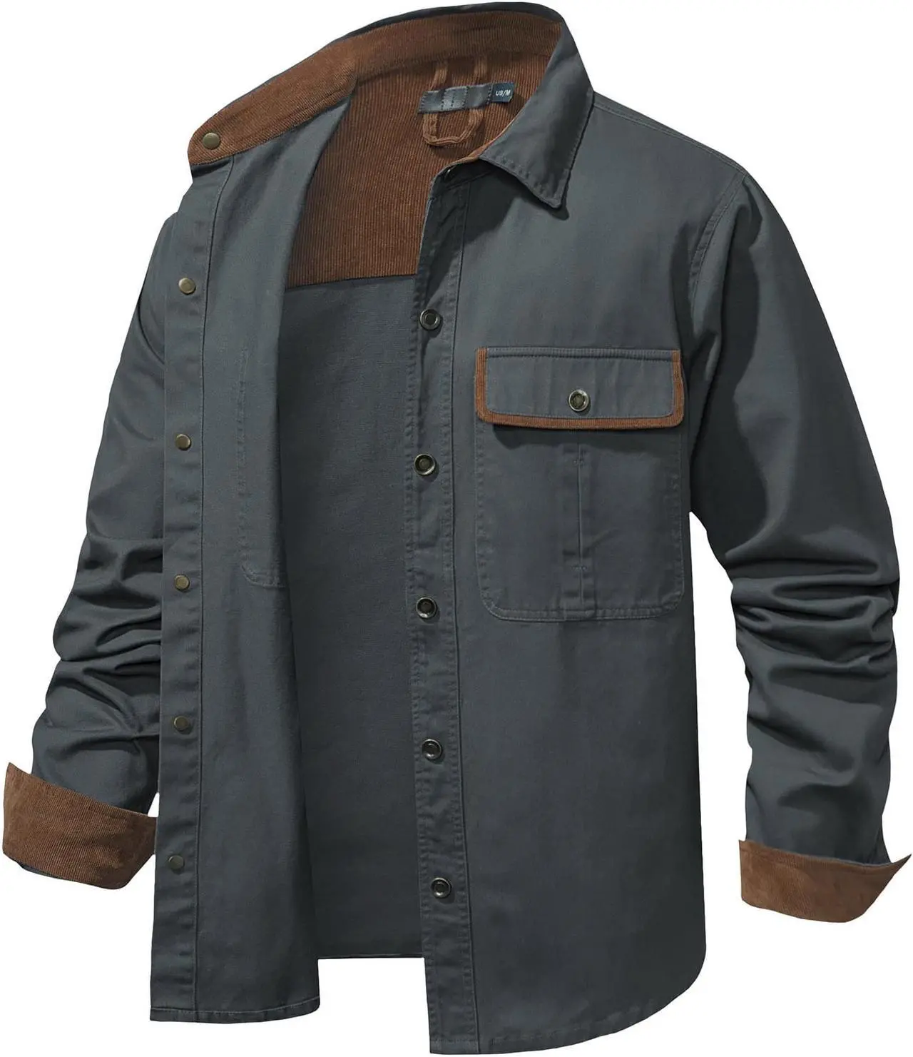Alt view image 4 of 7 - Men Overalls Cotton Shirt Lapel Corduroy Color Contrast Shirt Cross-Border Oversize Loose Shirt Medium
