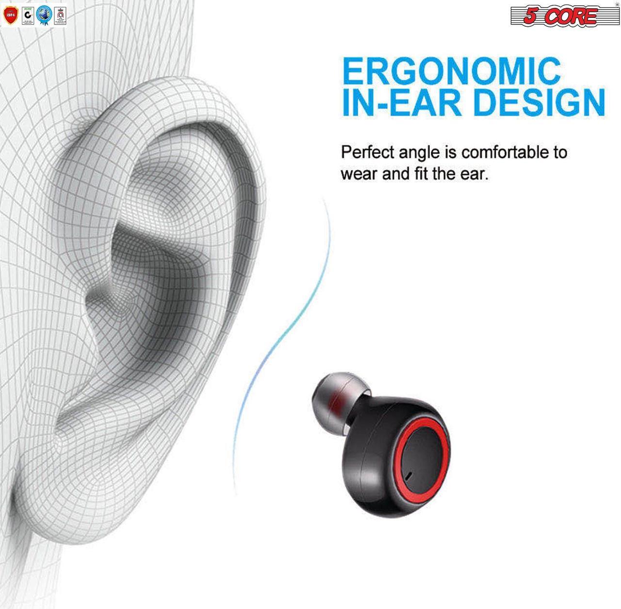 Alt view image 3 of 17 - 5 Core Wireless Ear Buds  Mini Bluetooth Noise Cancelling Earbud Headphones 32 Hours Playtime IPX8