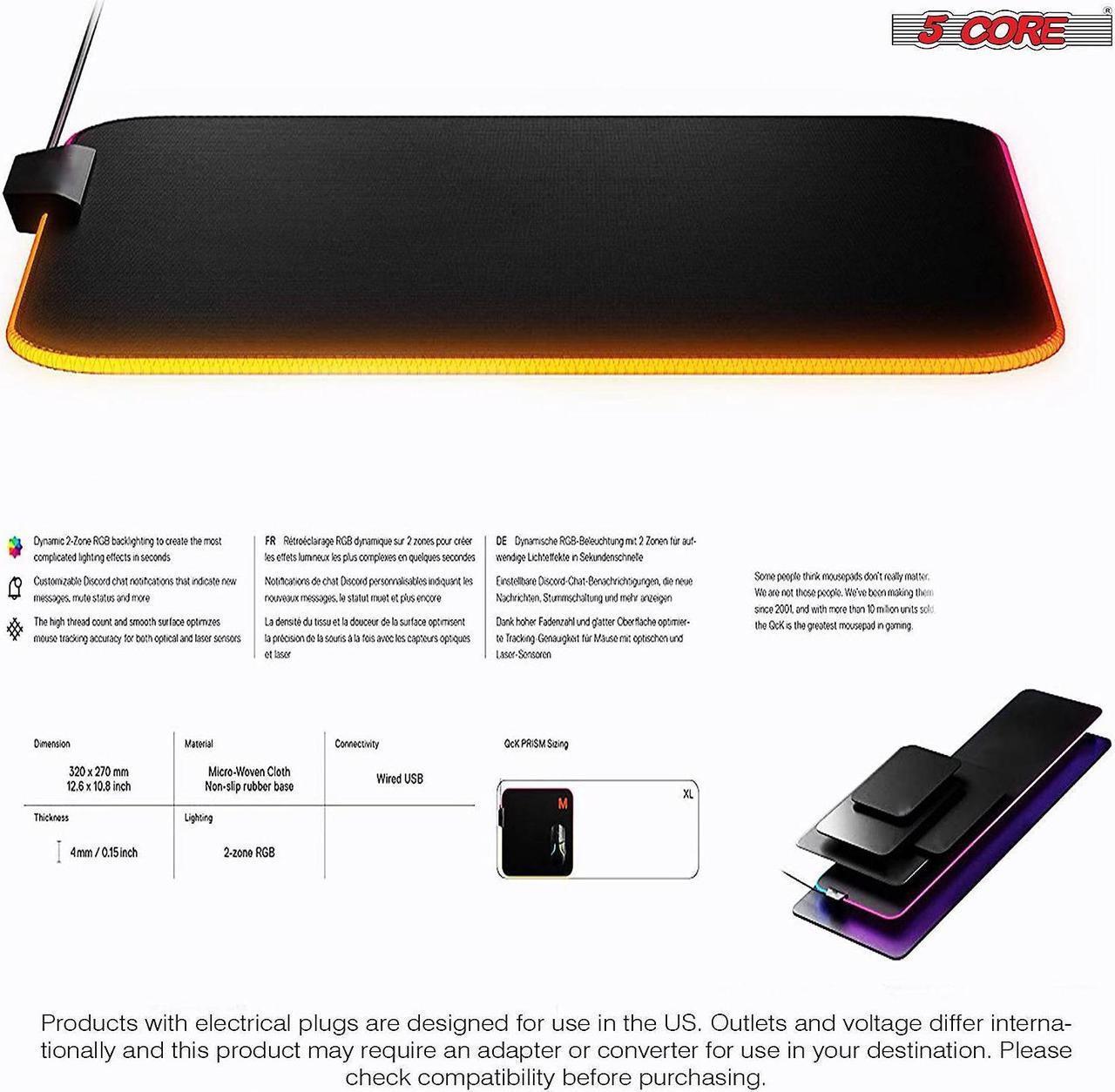 Alt view image 4 of 7 - 5 Core RGB Mouse Pad - Computer Mouse Mat with Anti-Slip Rubber Base, Easy Gliding, Spill-Resistant Surface, Durable Materials, Flexible, Portable, with a Fresh Modern Design, MP 300 RGB