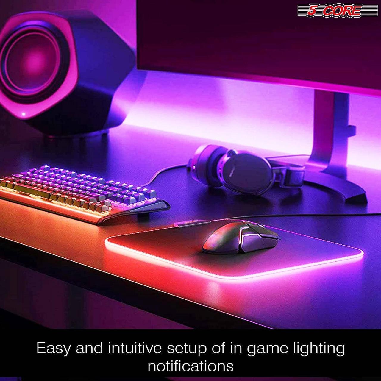 Alt view image 5 of 7 - 5 Core RGB Mouse Pad - Computer Mouse Mat with Anti-Slip Rubber Base, Easy Gliding, Spill-Resistant Surface, Durable Materials, Flexible, Portable, with a Fresh Modern Design, MP 300 RGB